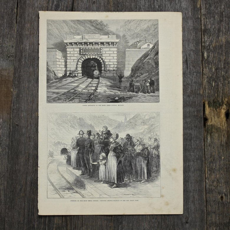 Антикварная иллюстрация The Illustrated London News North entrance to the Mont cents tunnel, Modane