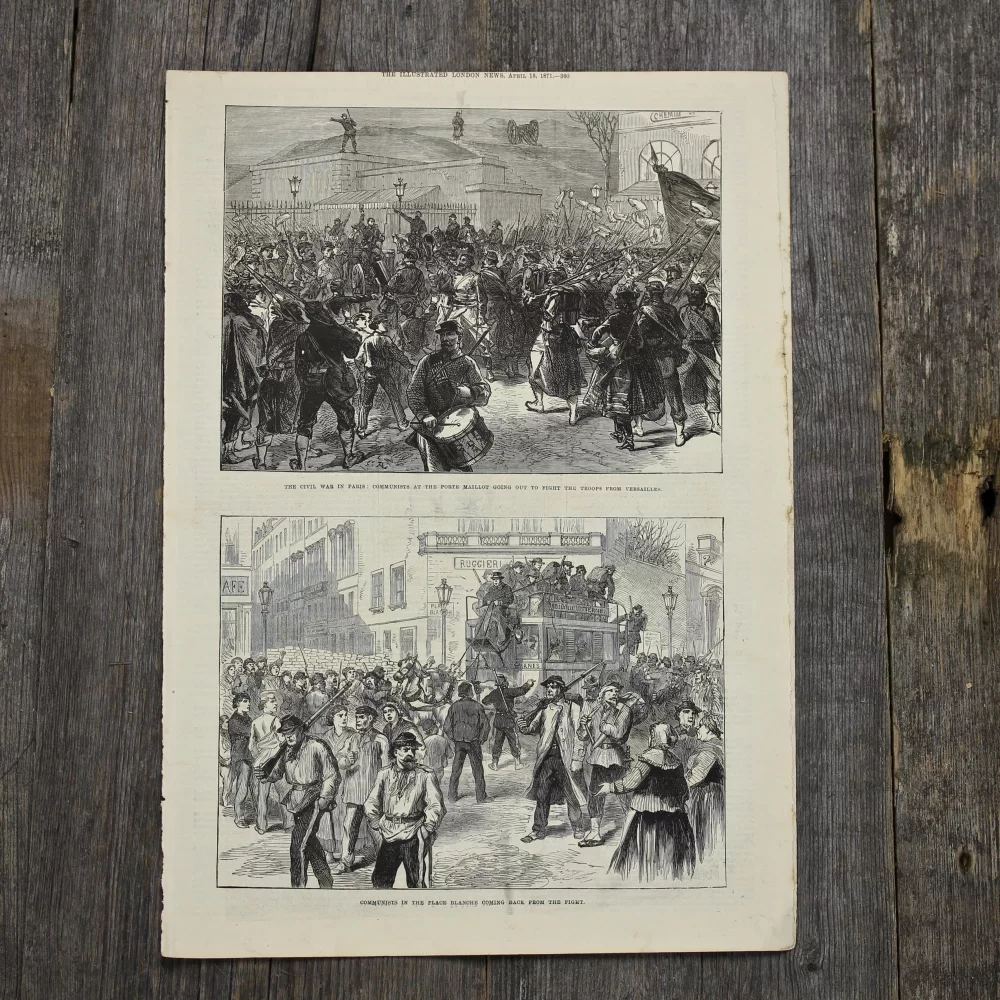 Антикварная иллюстрация The Illustrated London News Making charcoal in the bois de boulogne, Paris