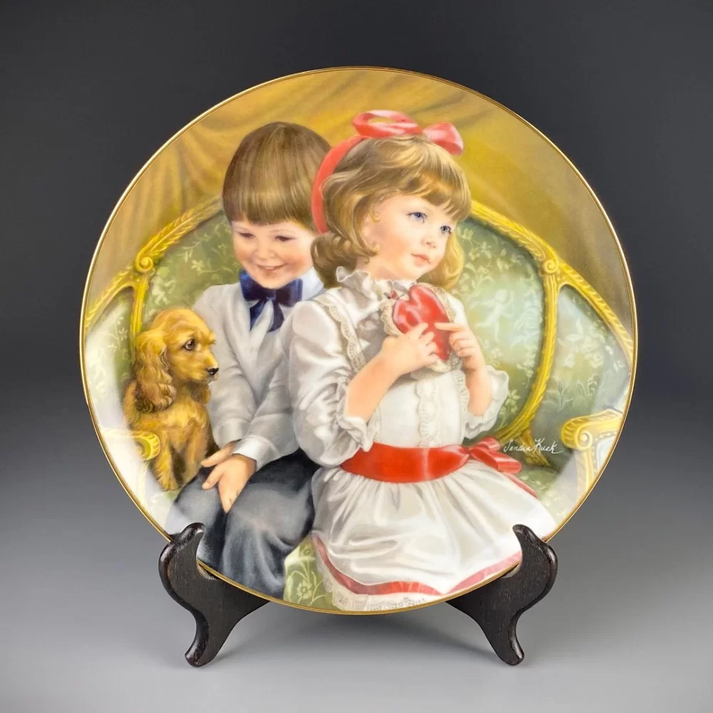 Тарелка винтажная декоративная настенная Фарфор Дети с собакой Reco Childhood Almanac Be Mine