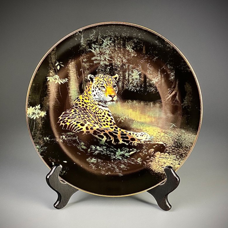 Тарелка винтажная декоративная настенная Фарфор Ягуар W S George World's Most Magnificent Cats Jaguar