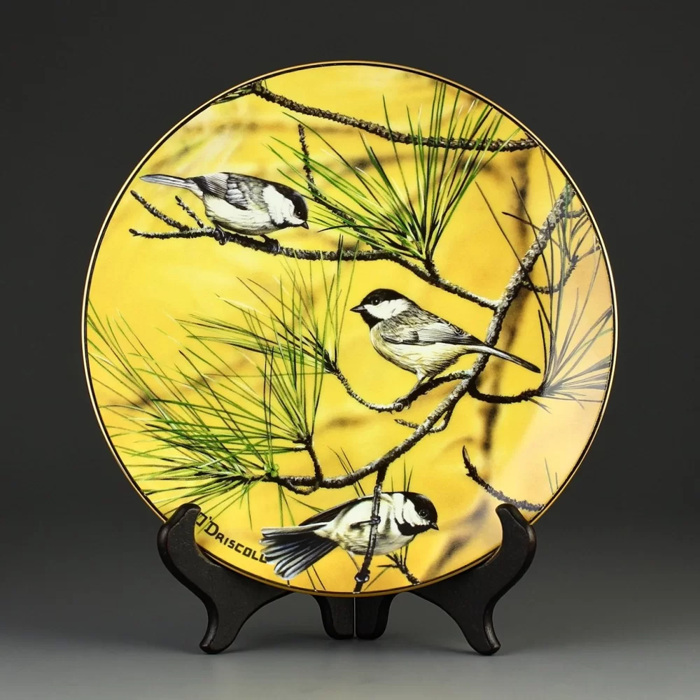 Тарелка винтажная декоративная настенная Фарфор Синицы Птицы Hamilton Collection Favorite American Songbirds Autumn Chickadees