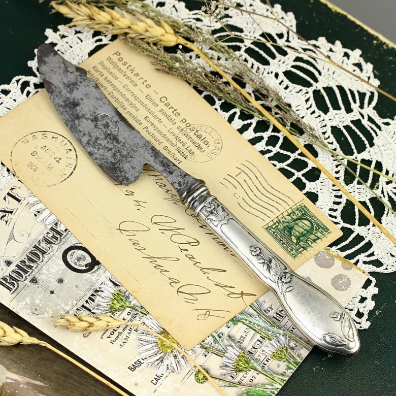 Антикварный французский нож для масла, сыра, паштета в стиле ар-нуво с серебряной рукоятью Orfèvrerie Boulenger Paris