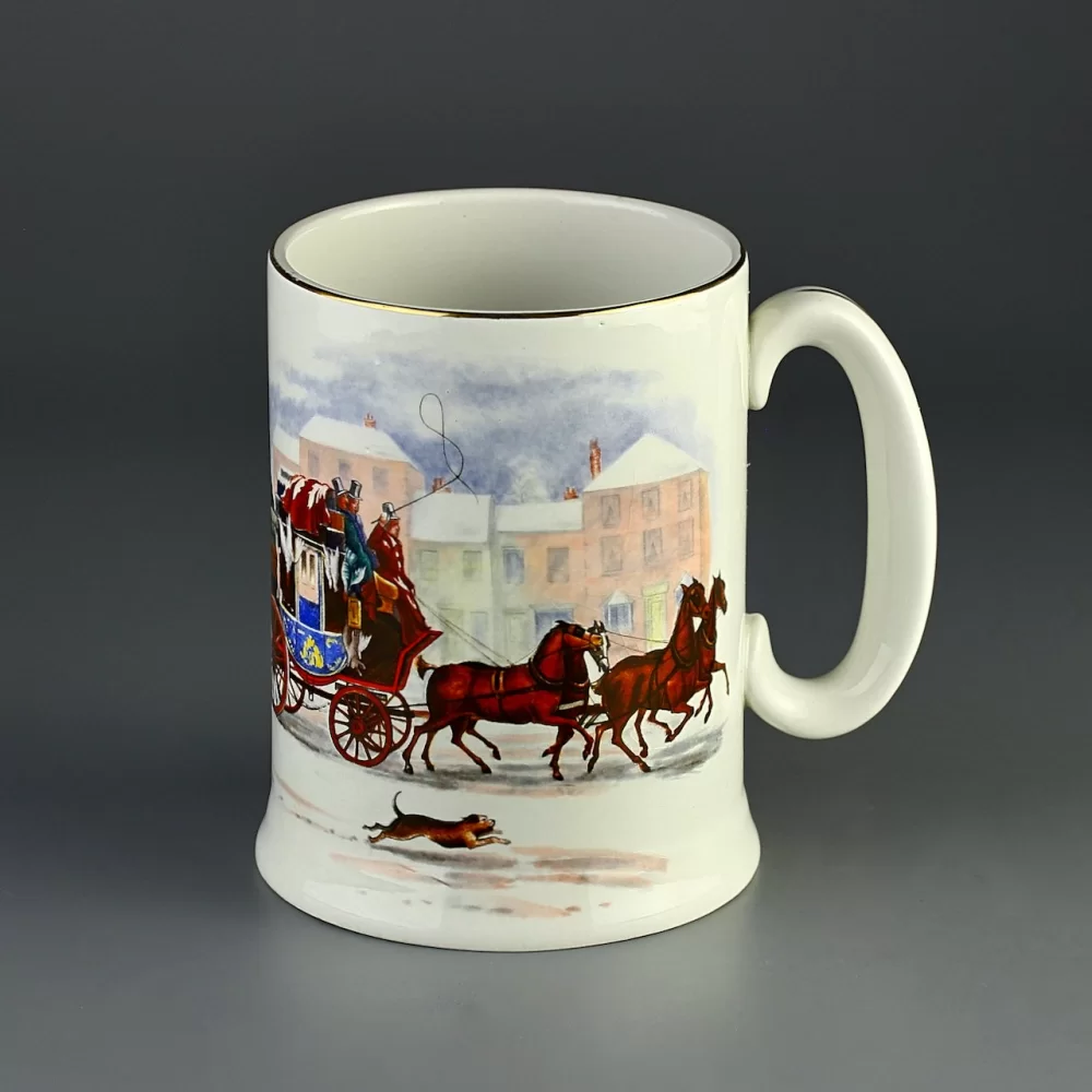 Винтажная английская кружка English Ironstone Burslem Wood & Sons Карета с тройкой лошадей