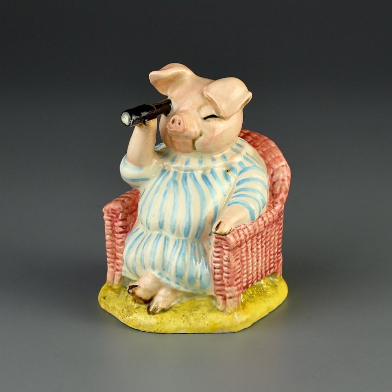 Винтажная фигурка Свинья в кресле с подзорной трубой Англия Beatrix Potter Beswick Little Pig Robinson Spying