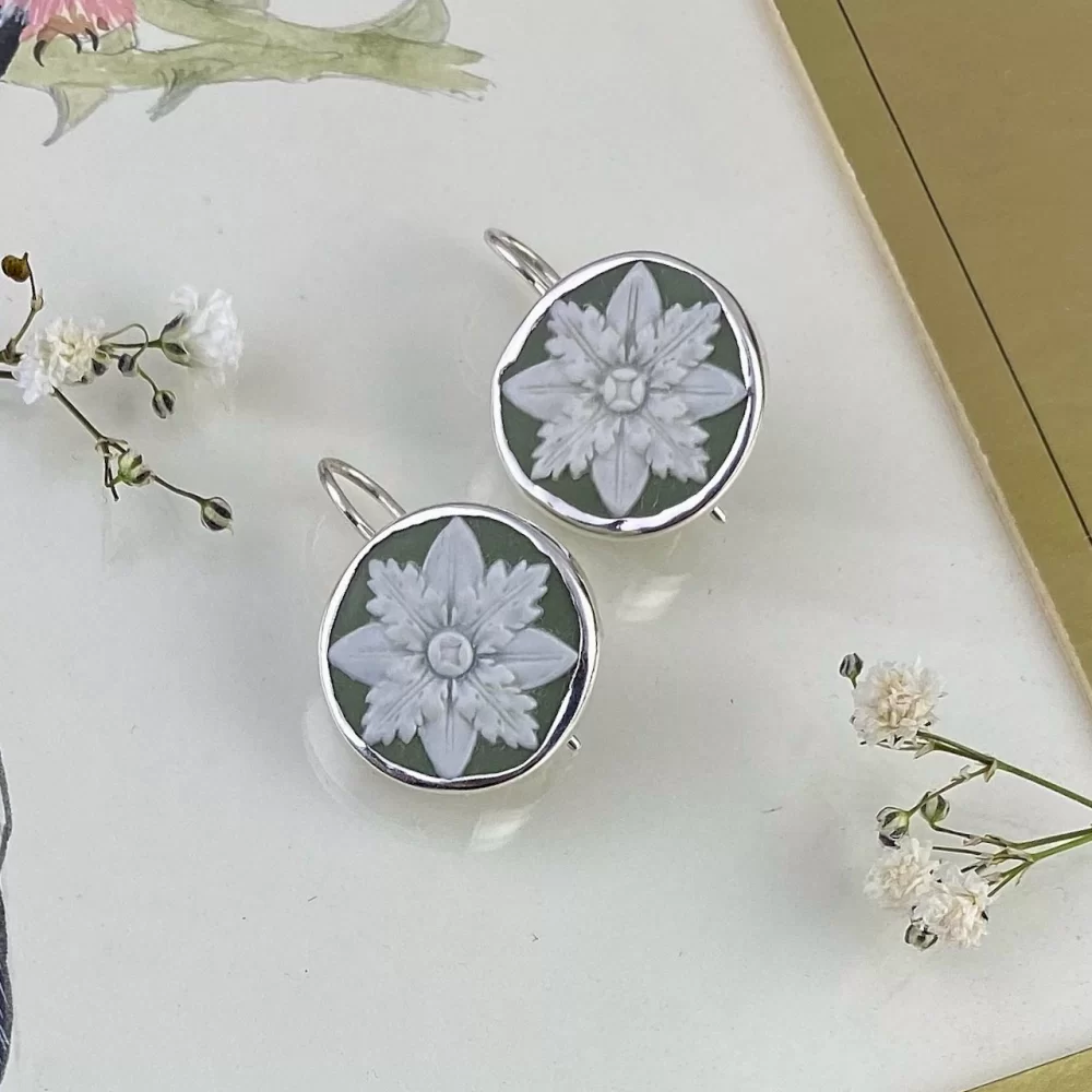 Серебряные серьги ручной работы Веджвуд Wedgwood Green Jasperware