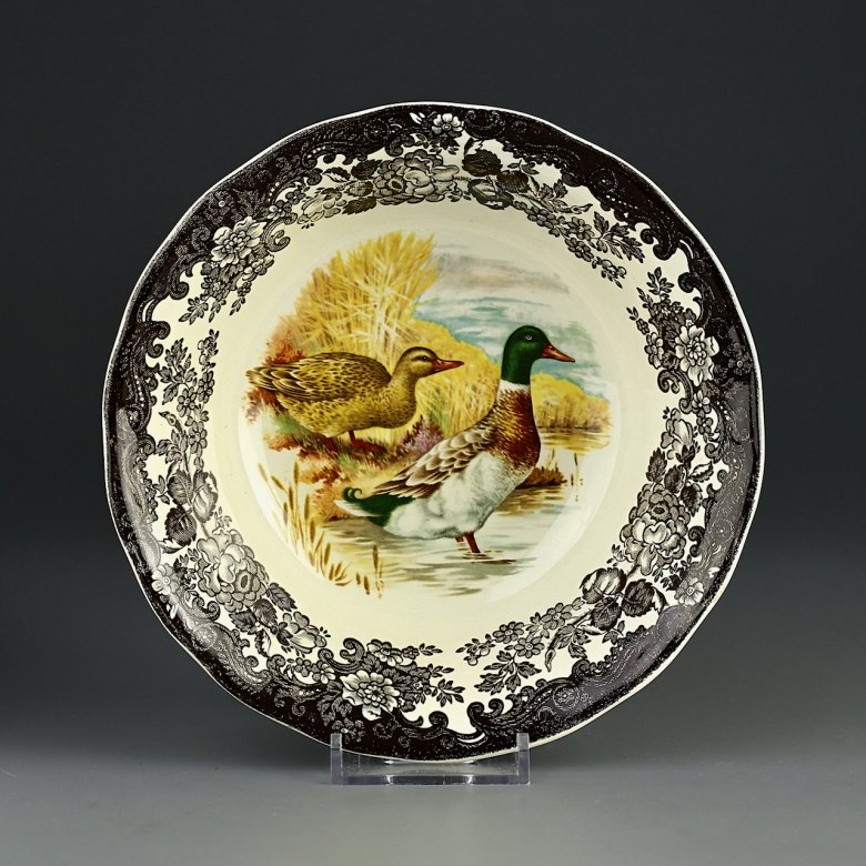 Винтажная английская глубокая тарелка миска Утки Птицы Palissy Game Series Royal Worcester 16,5 см