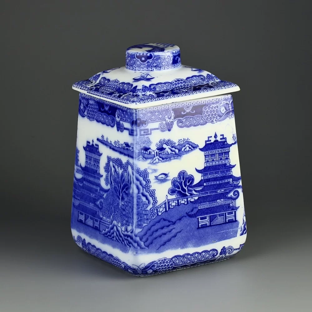 Антикварная английская чайница имбирница Шинуазри Blue Willow Ringtons Tea Merchants