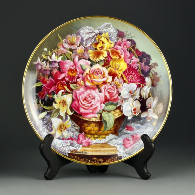 Тарелка винтажная декоративная настенная Фарфор Англия Цветы Franklin Mint Princess Grace Bouquet Plate