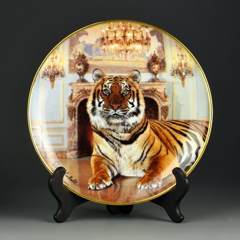 Тарелка винтажная декоративная настенная Тигр Фарфор Franklin Mint Palatial Tiger