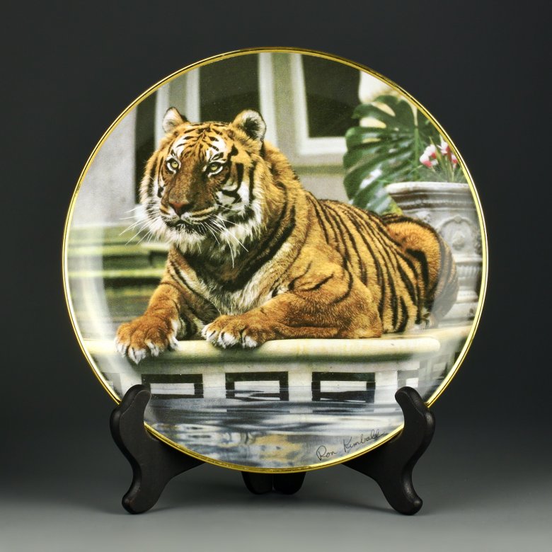 Тарелка винтажная декоративная настенная Тигр Фарфор Franklin Mint Reflective Tiger