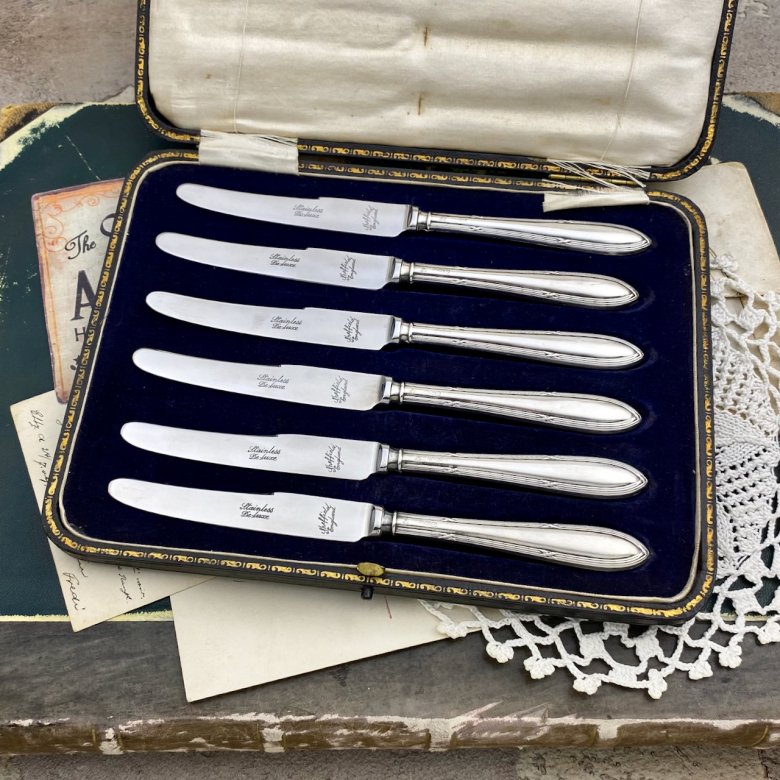 Антикварные ножи в стиле ар-деко для масла сыра фруктов Beatson 1934 год