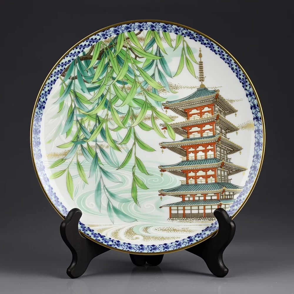 Тарелка винтажная фарфоровая настенная декоративная Япония Пагода Лето Noritake Seasons Plate Summer