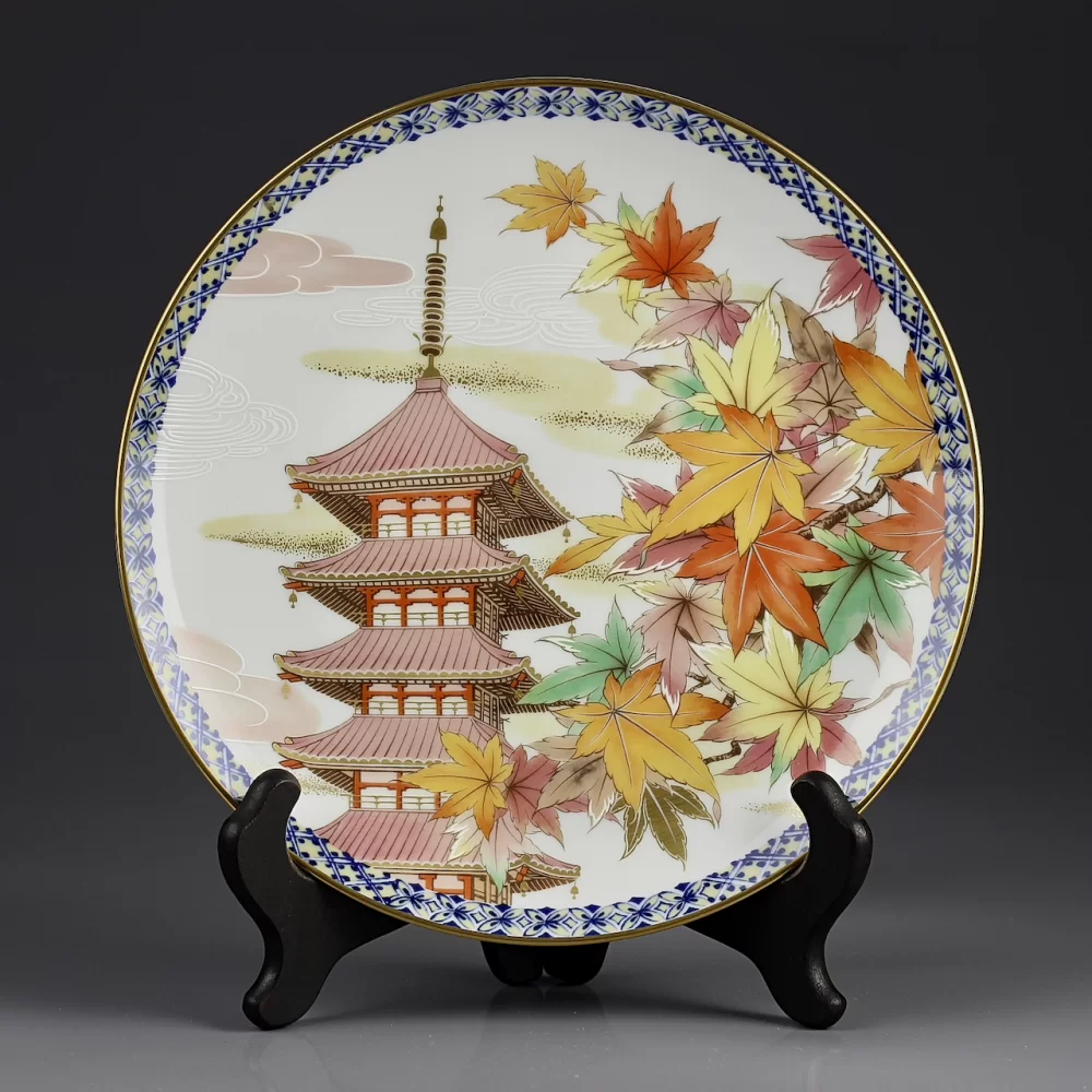 Тарелка винтажная фарфоровая настенная декоративная Япония Пагода Осень Noritake Seasons Plate Autumn