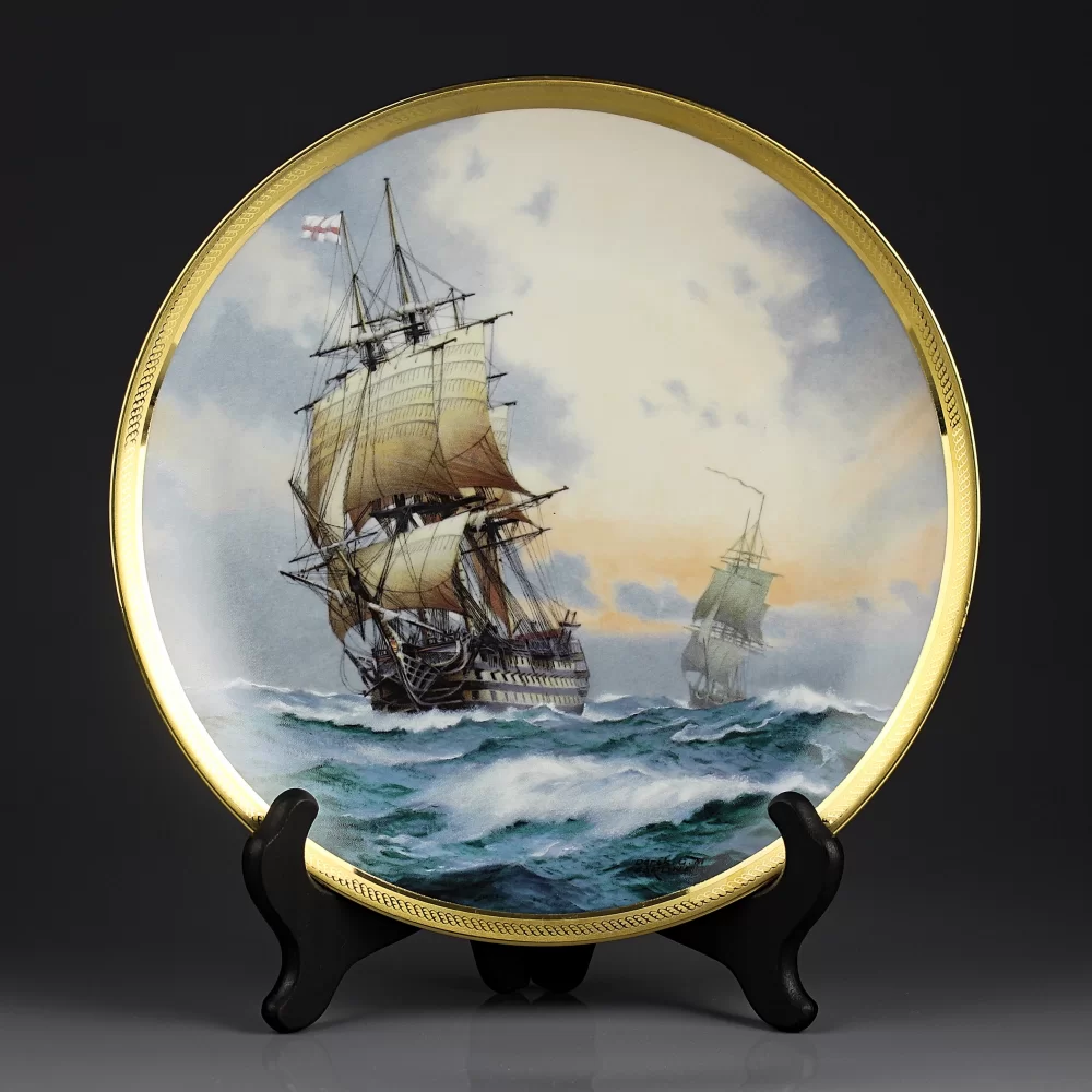 Тарелка винтажная фарфоровая настенная декоративная Корабль Парусник Franklin Mint Victory Great Ships Golden Age Sail