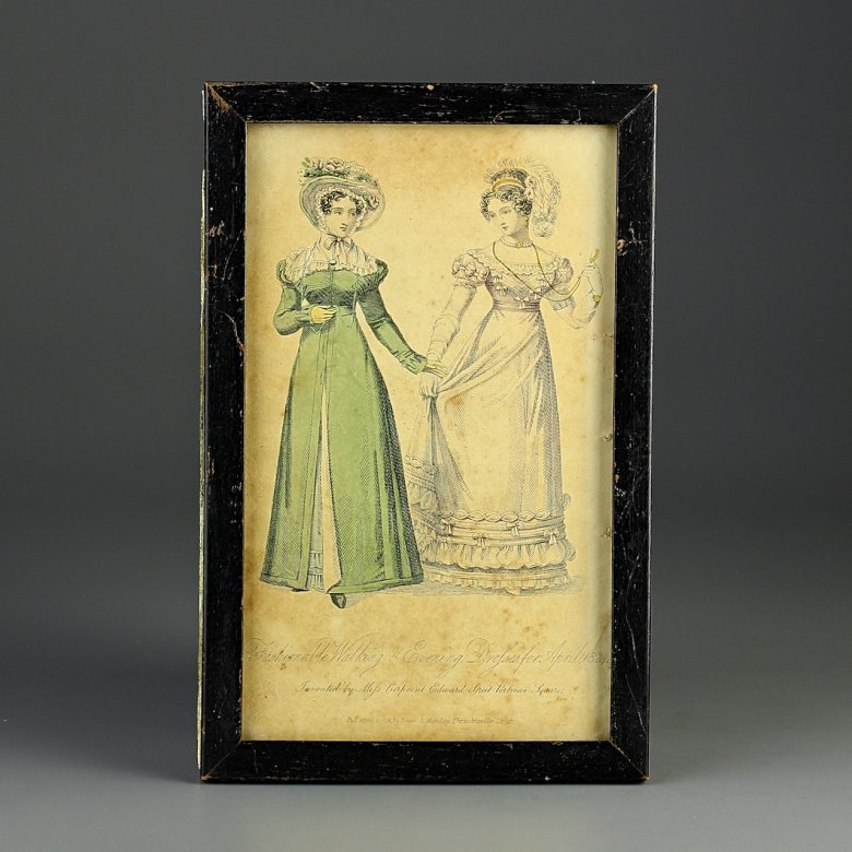 Антикварная английская иллюстрация Fashionable Morning and Evening Dresses for April 1824 Модные утренние и вечерние платья апреля 1824 года