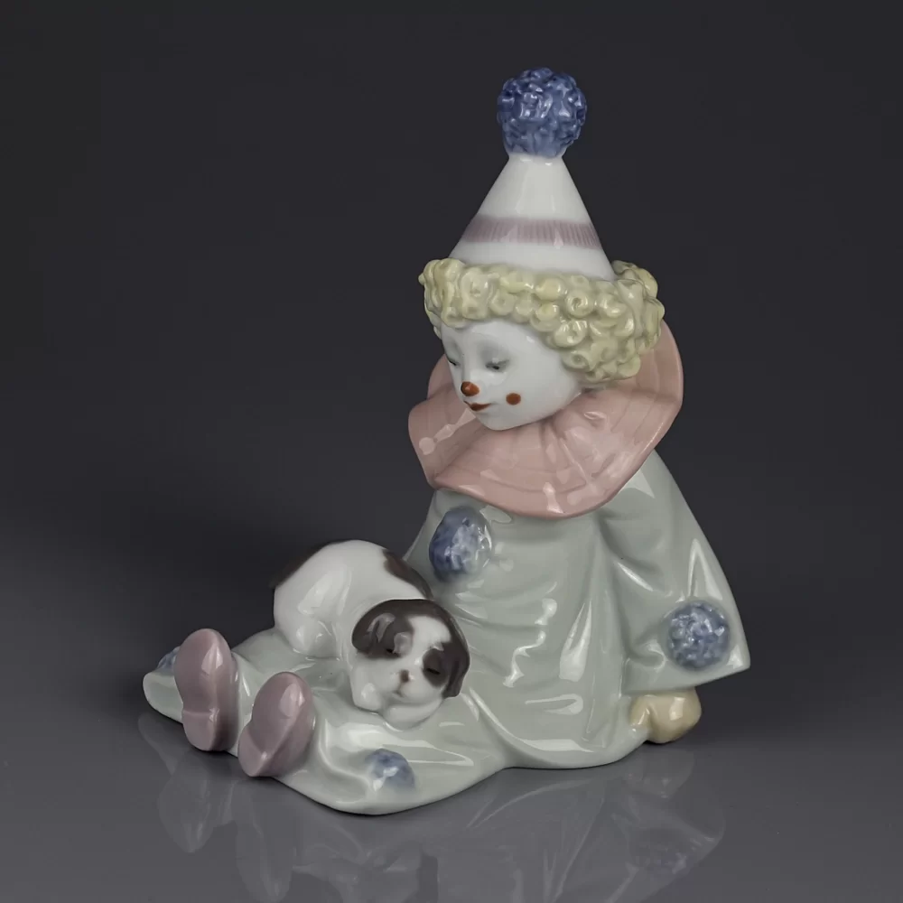 Статуэтка винтажная фарфоровая Пьеро Клоун с собачкой Lladro 5277 Pierrot with Puppy