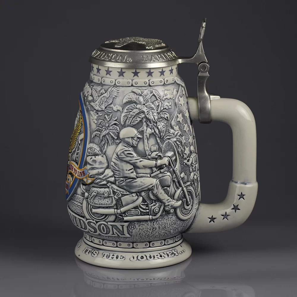 Винтажная керамическая кружка с крышкой Мотоциклы Harley Davidson Collector Stein Ceramarte
