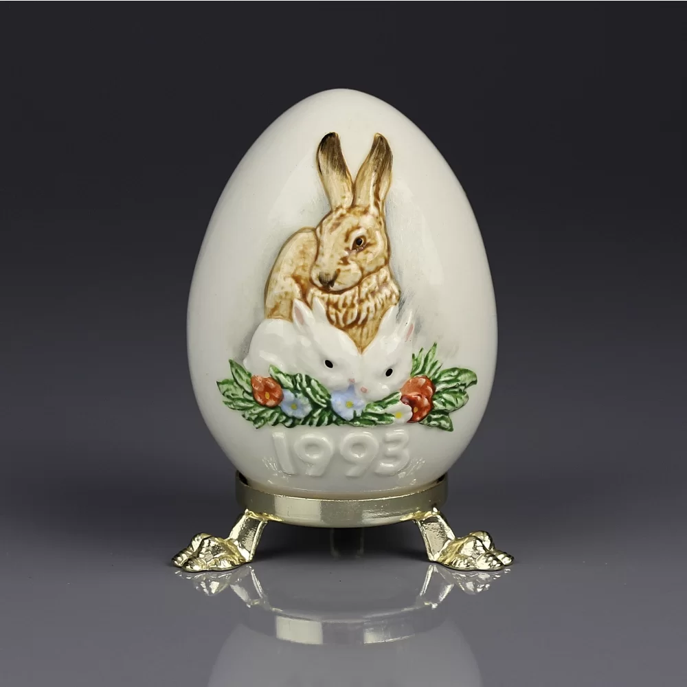 Винтажное фарфоровое яйцо Крольчиха с крольчатами Пасха Goebel Rabbits 1993 год