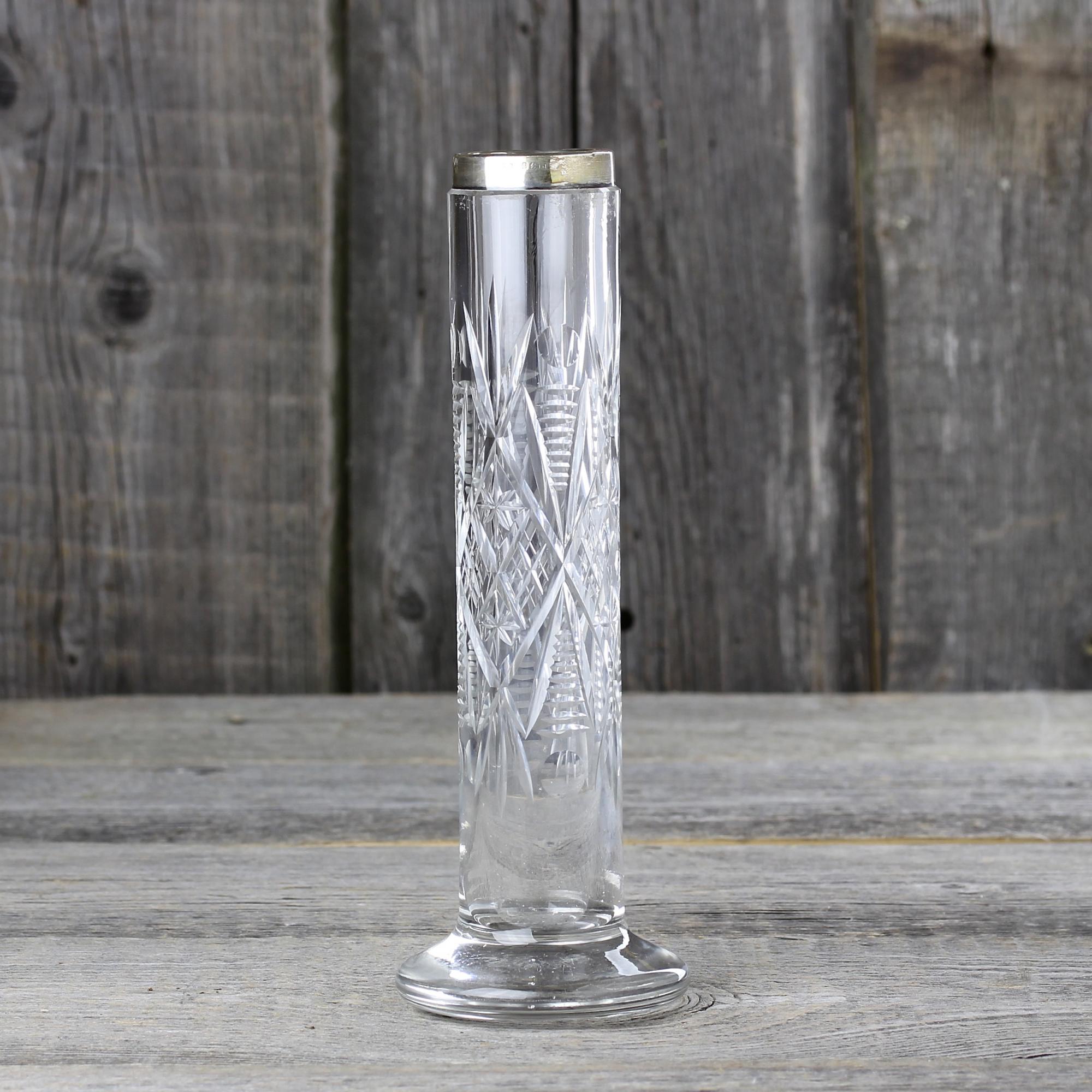 Антикварная английская стеклянная ваза с серебряной окантовкой Charles May 1903 год