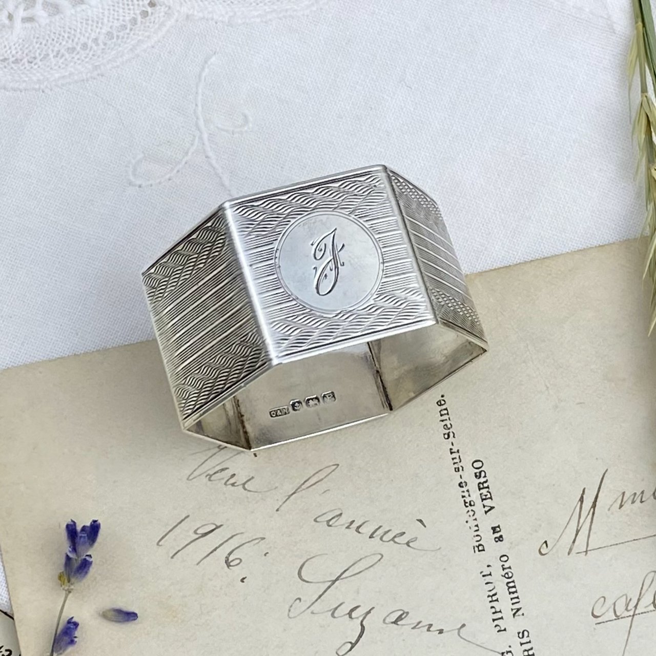 Антикварное английское серебряное кольцо для салфетки Crisford & Norris 1930 год