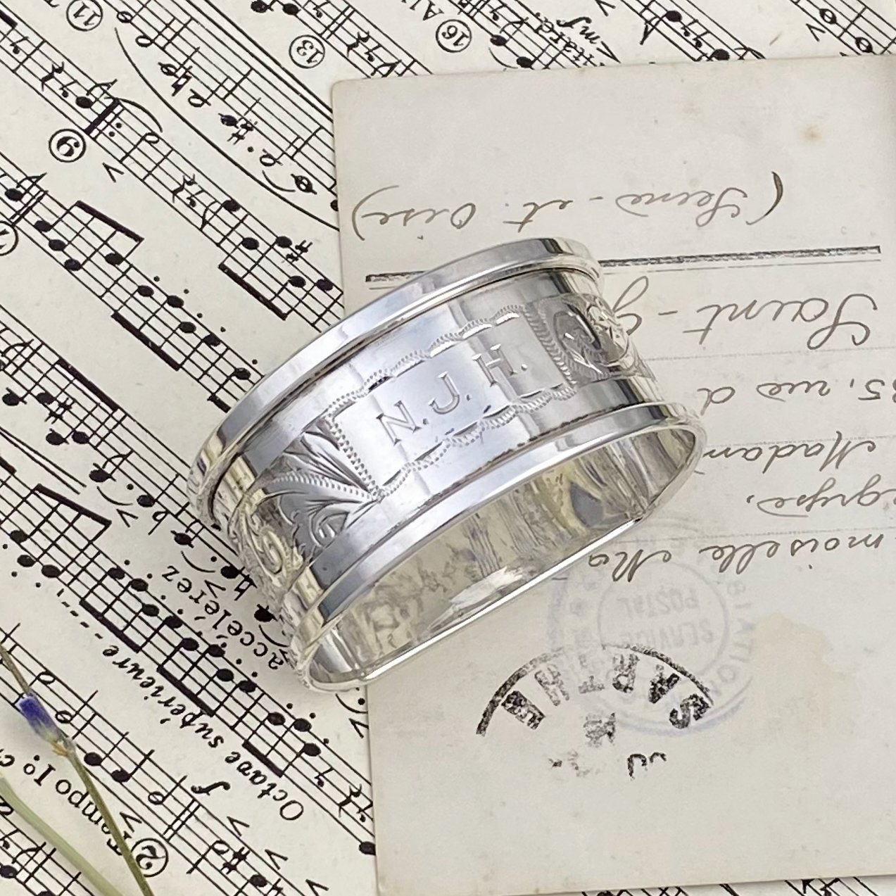 Антикварное английское серебряное кольцо для салфетки Henry Griffith & Sons 1951 год