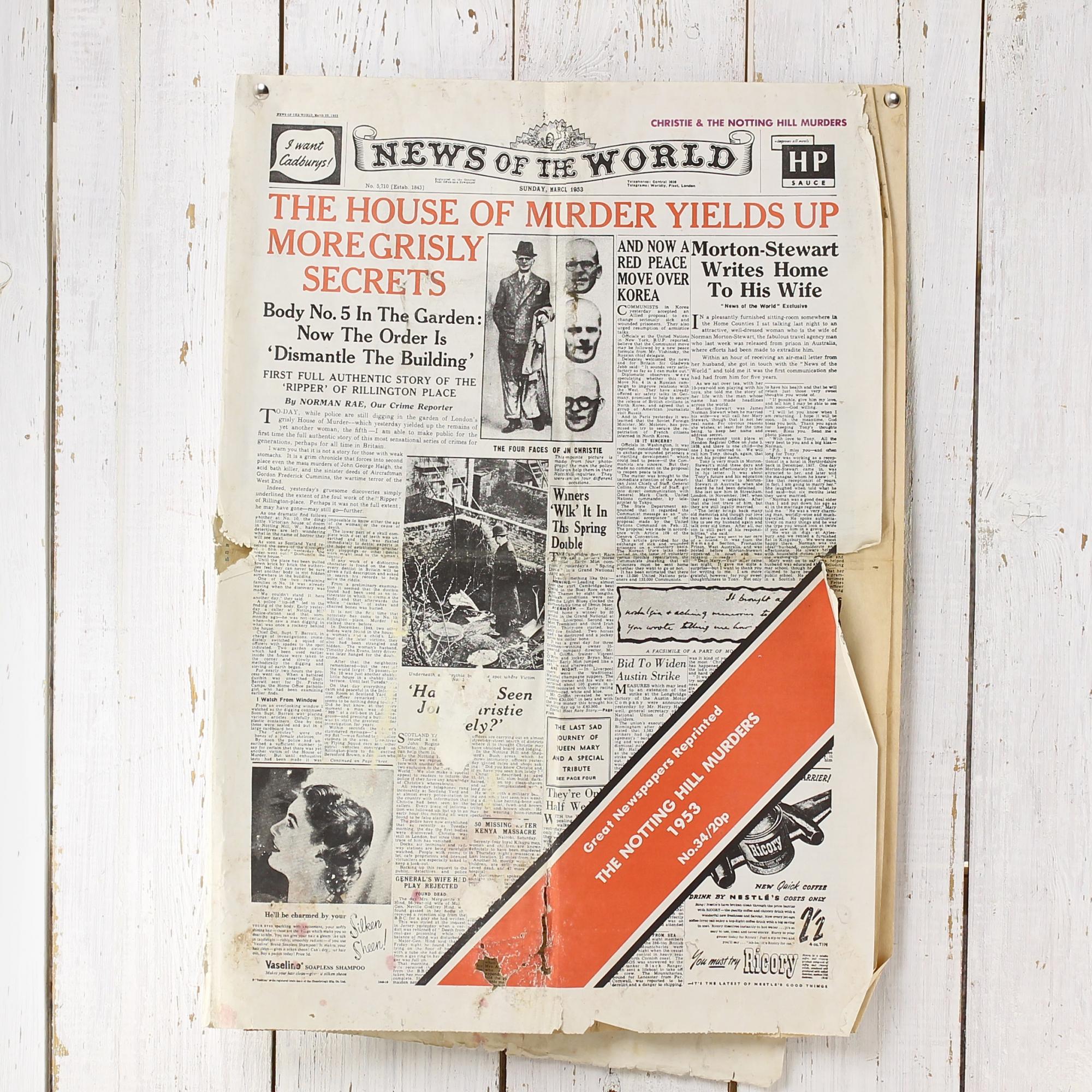 Переиздание номера газеты News of the World от марта 1953 года Great Newspapers Reprinted The Notting Hill Murders Убийства в Ноттинг Хилле