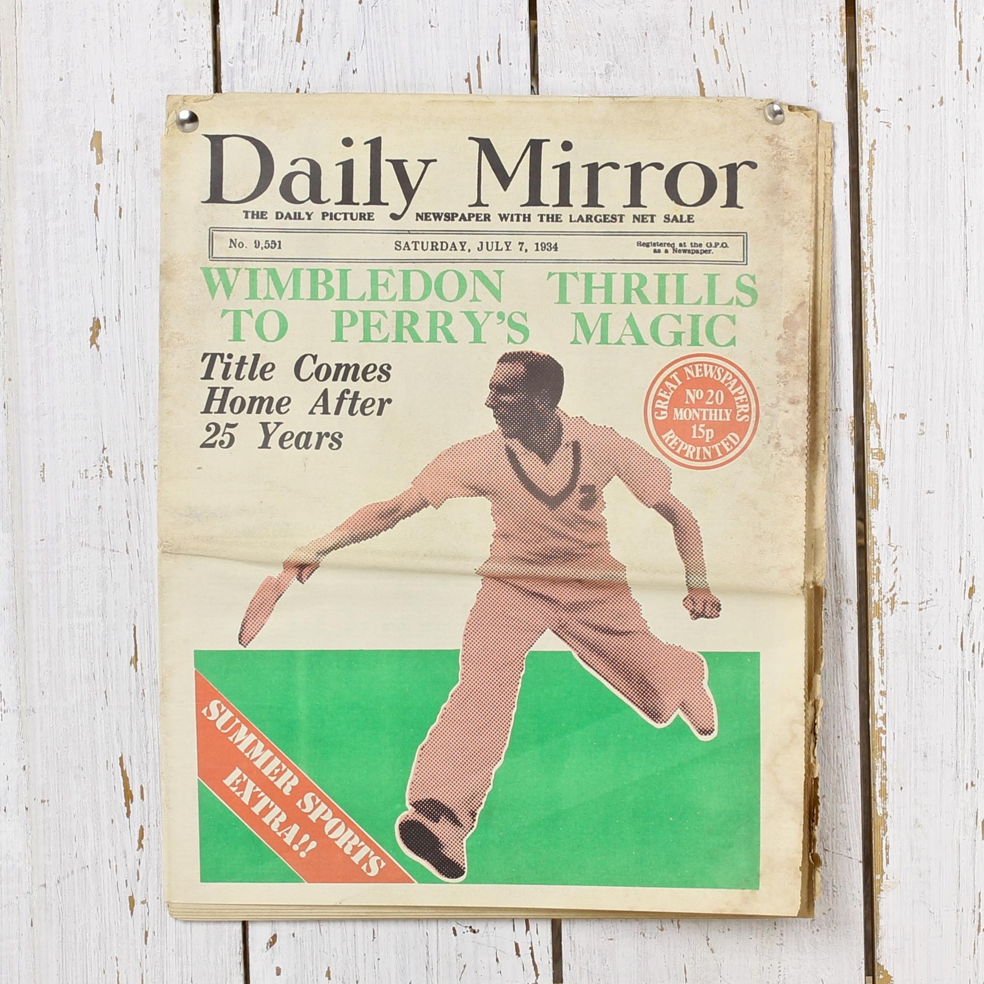 Переиздание номера газеты Daily Mirror от 7 июля 1934 года Great Newspapers Reprinted Summer Sports Extra