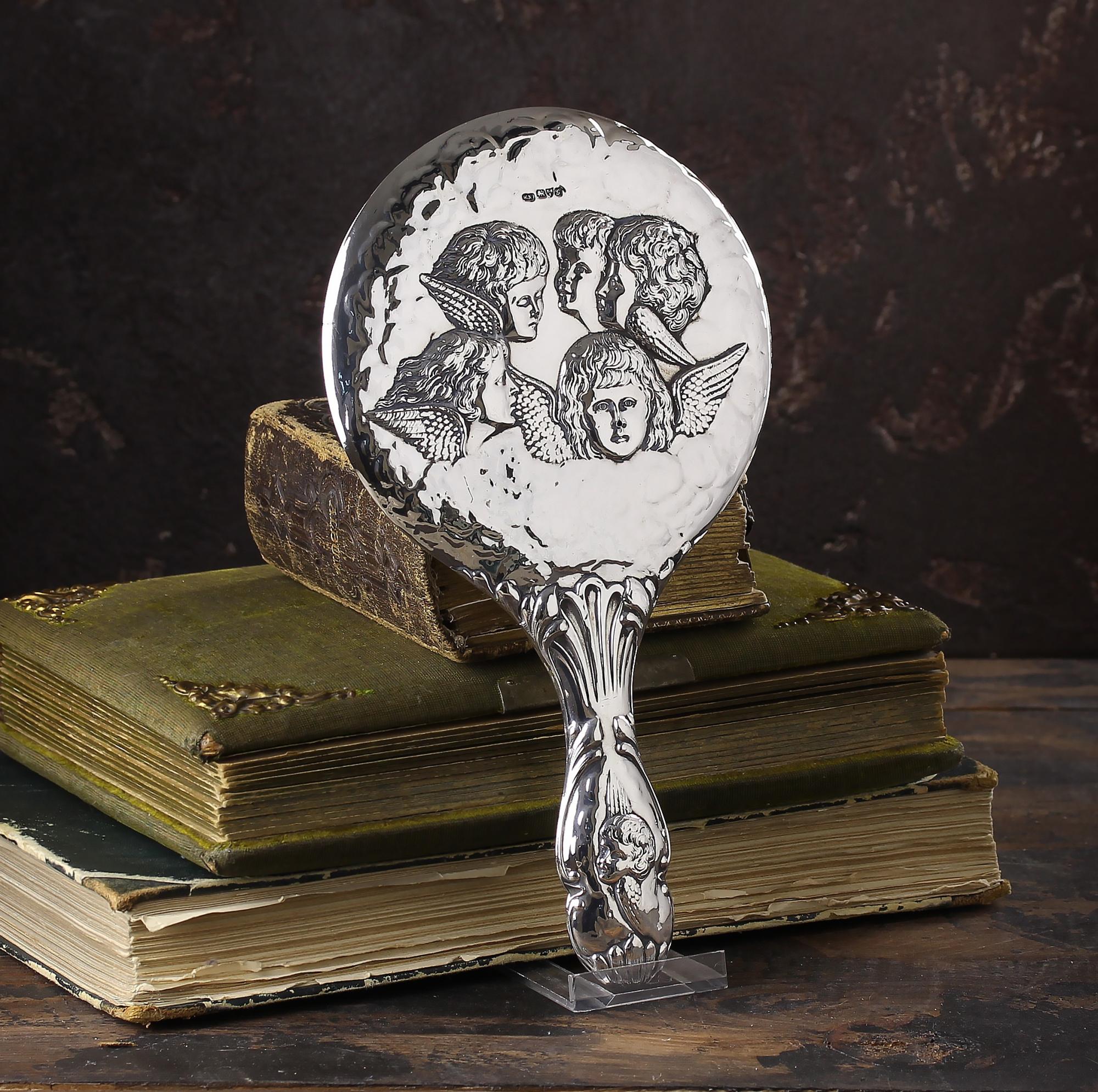 Антикварное серебряное зеркало Ангелы Англия Честер William Neale 1907 год