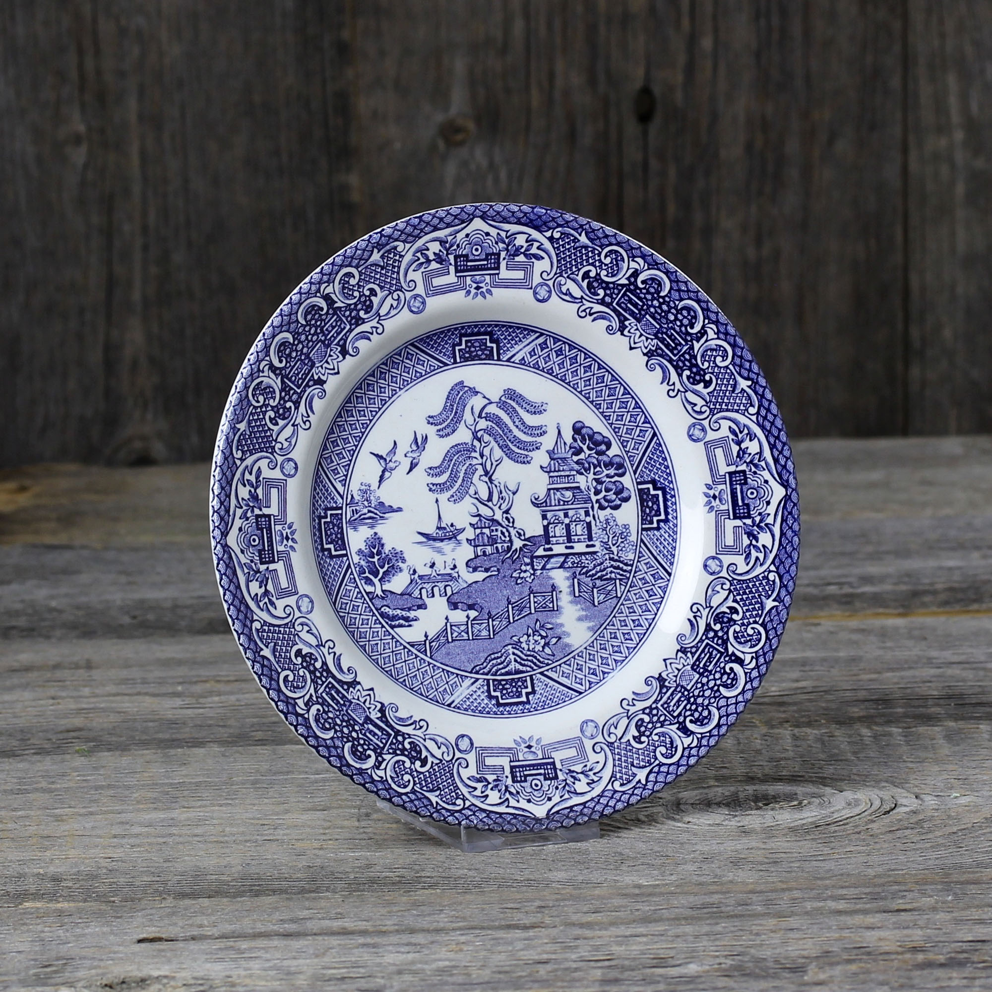 Винтажная тарелка Старая ива Шинуазри English Ironstone Pottery Old Blue Willow