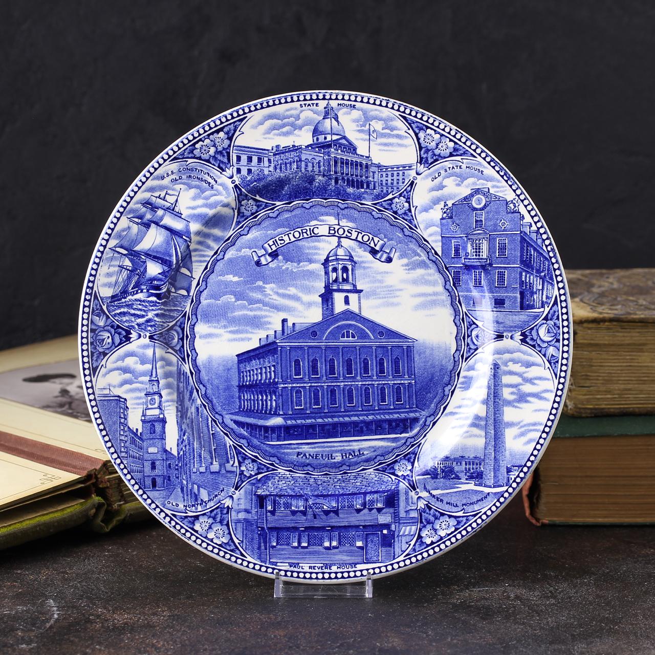 Антикварная декоративная тарелка Jonroth & Co и Adams & Sons "Historic Boston" Исторические места Бостона
