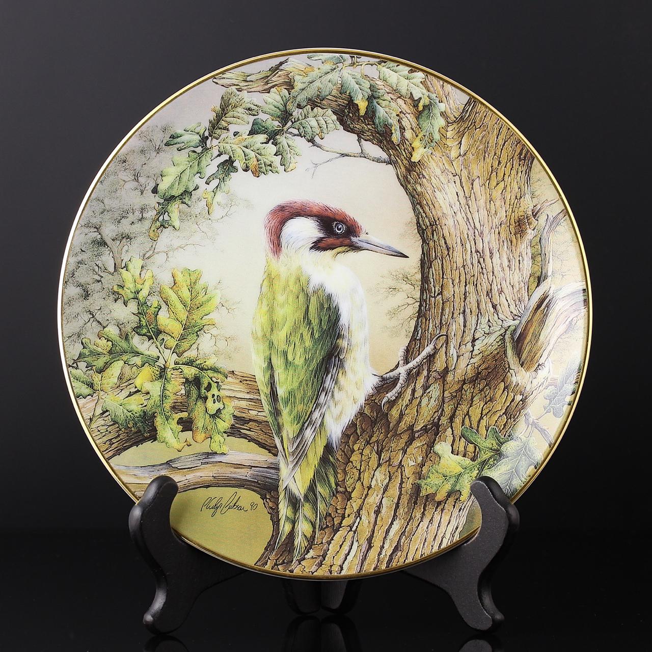 Тарелка винтажная декоративная настенная Фарфор Дятел Птицы Hamilton Collection Colourful Birds of Britain's Heritage Green Woodpecker