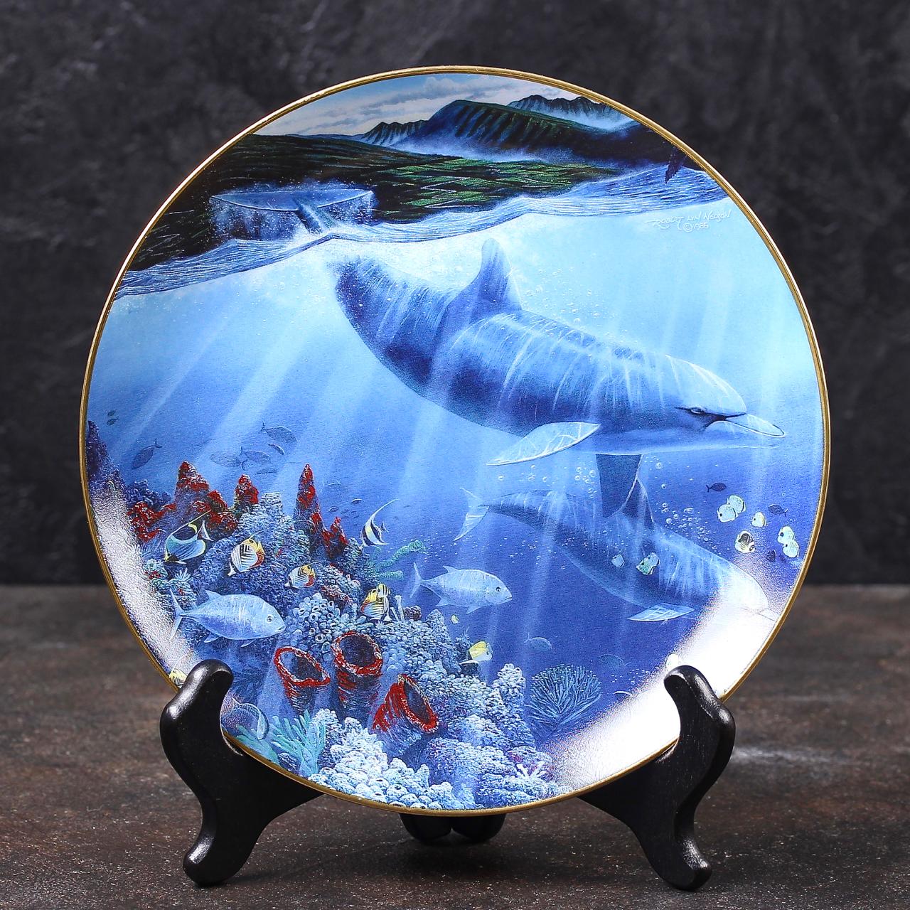 Тарелка винтажная декоративная настенная Фарфор Дельфины Гавайи Danbury Mint Underwater Paradise Lahaina Seaflight