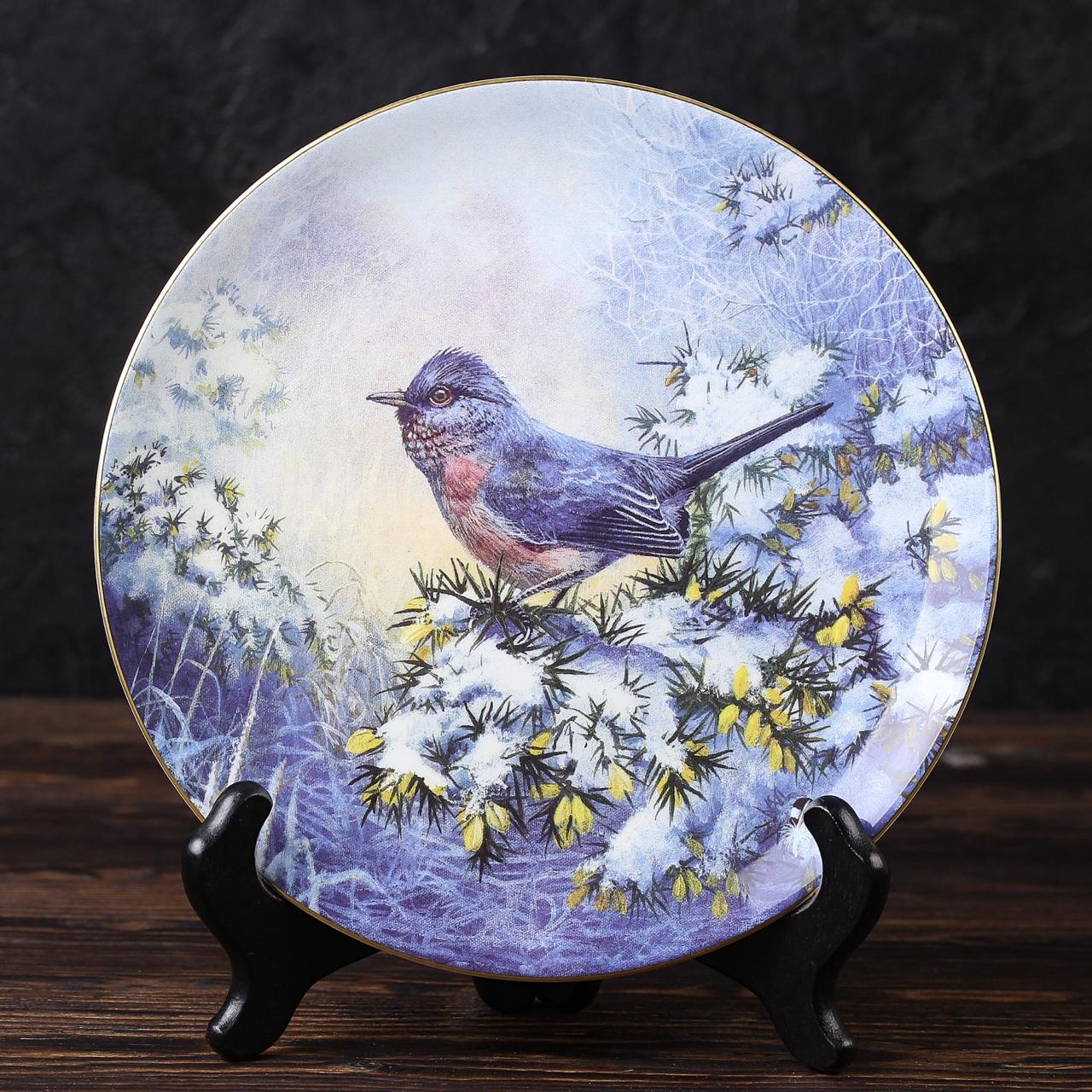 Винтажная английская тарелка Wedgwood Веджвуд The Winter Garden Птицы в зимнем саду First Light Первый луч