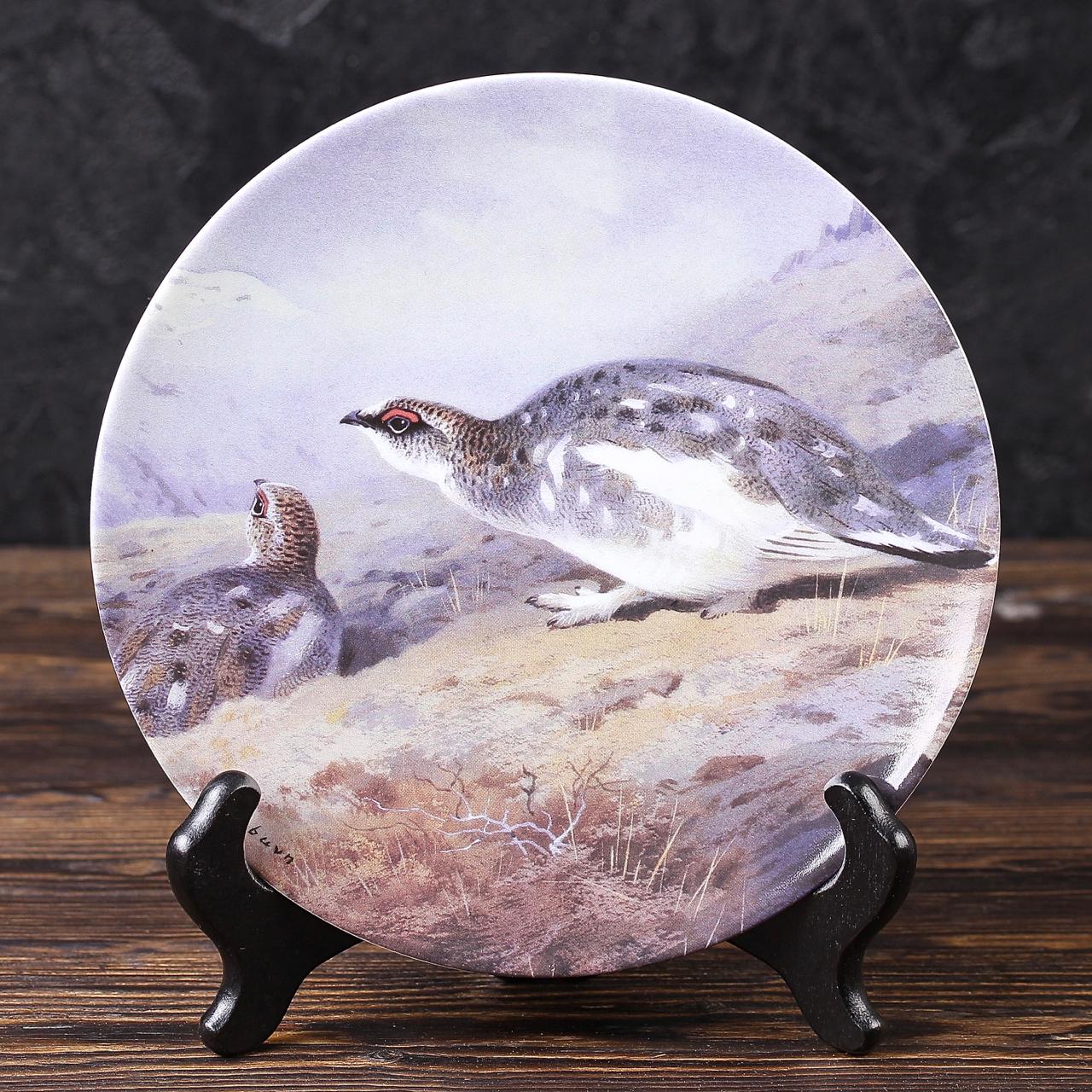 Винтажная тарелка Bradford Exchange Magnificent Gamebirds Дикие птицы Ptarmigan in the Highlands Куропатки в горной местности