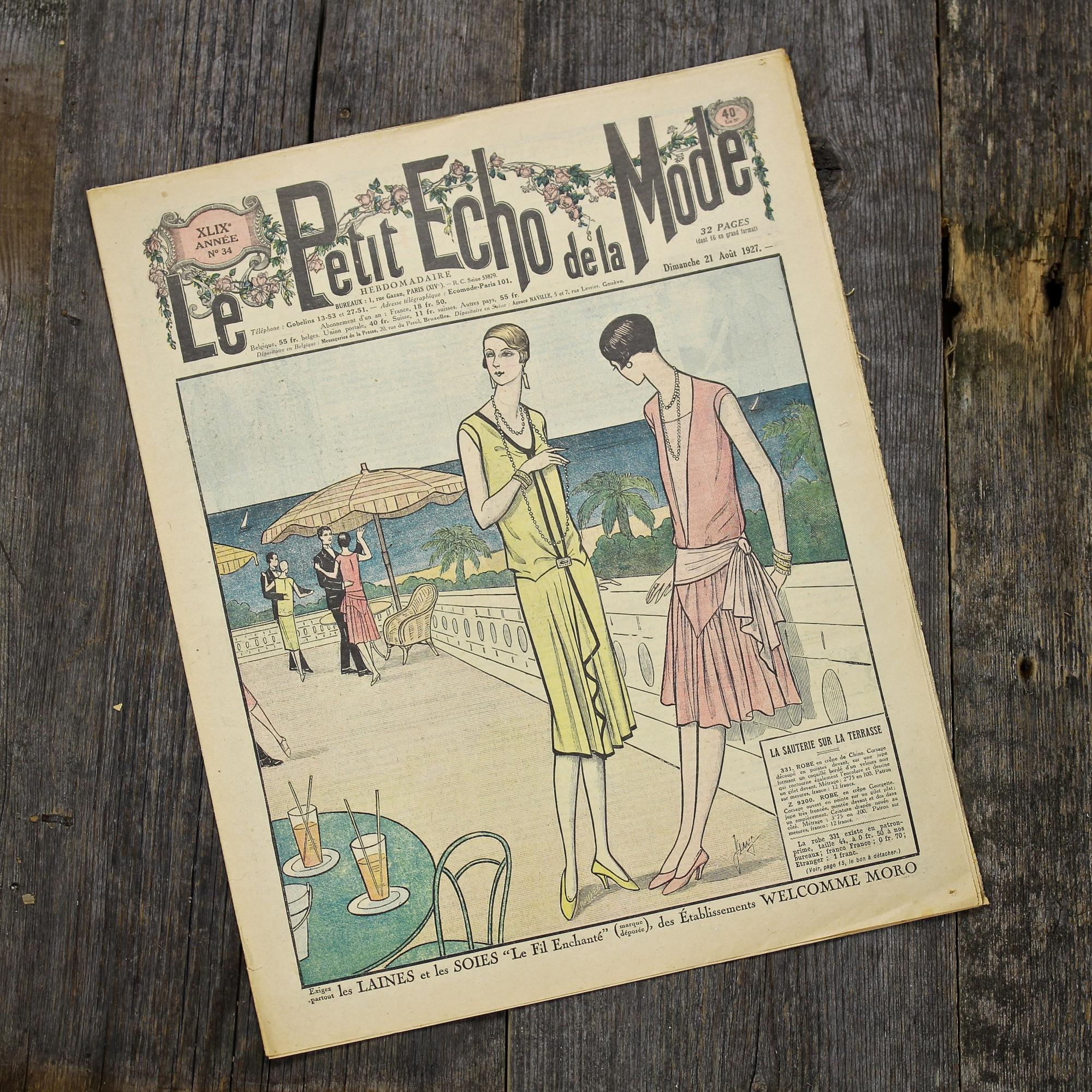 Антикварный французский журнал мод Le Petit Echo de la Mode Dimanche 21 Aout 1927 Ар-деко