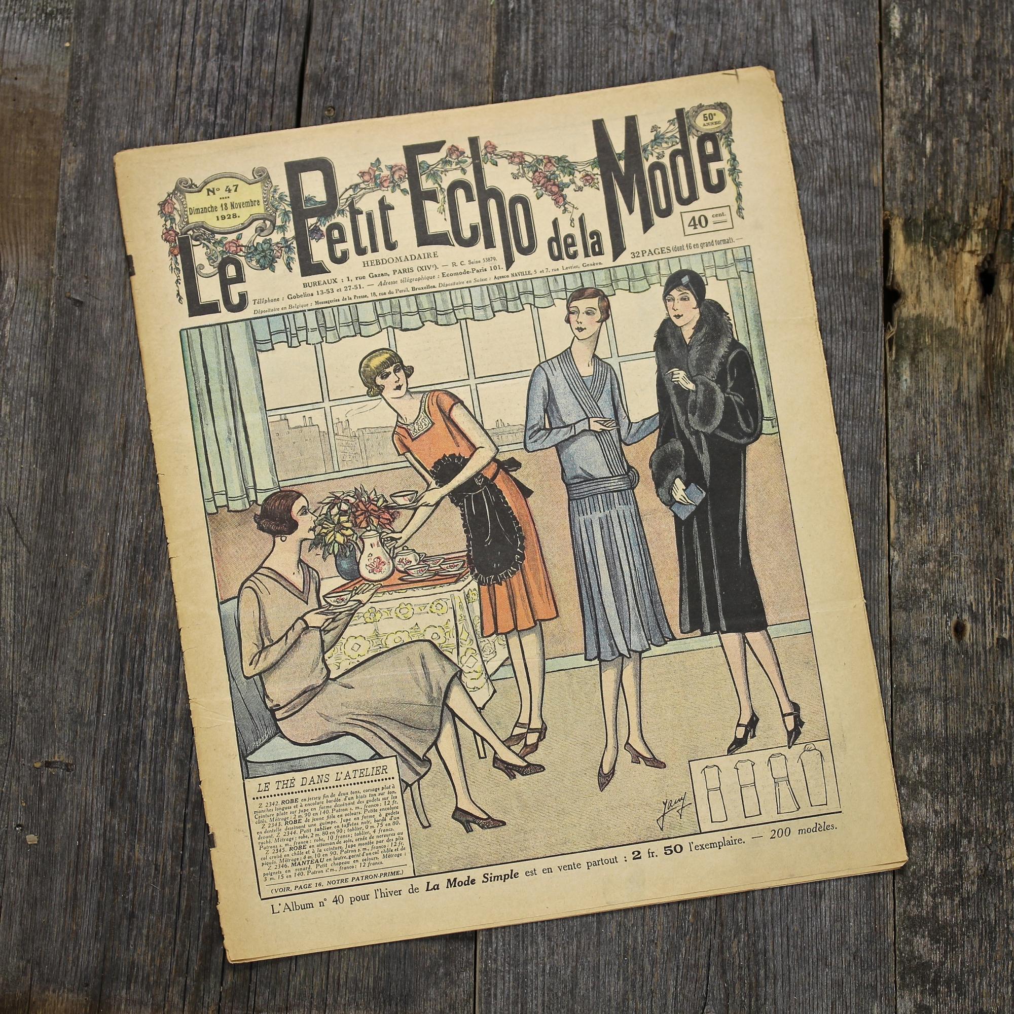 Антикварный французский журнал мод Le Petit Echo de la Mode Dimanche 18 Novembre 1928 Ар-деко