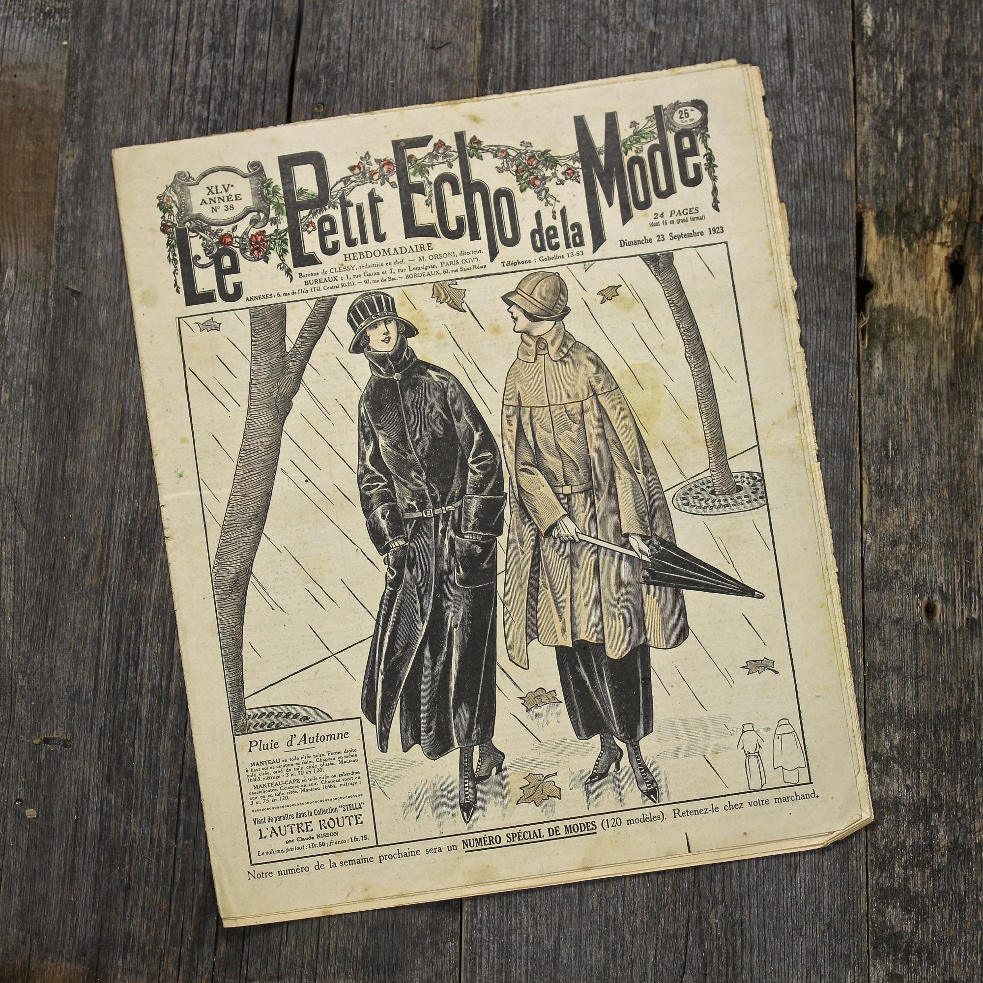 Антикварный французский журнал мод Le Petit Echo de la Mode Dimanche 23 Septembre 1923 Ар-деко