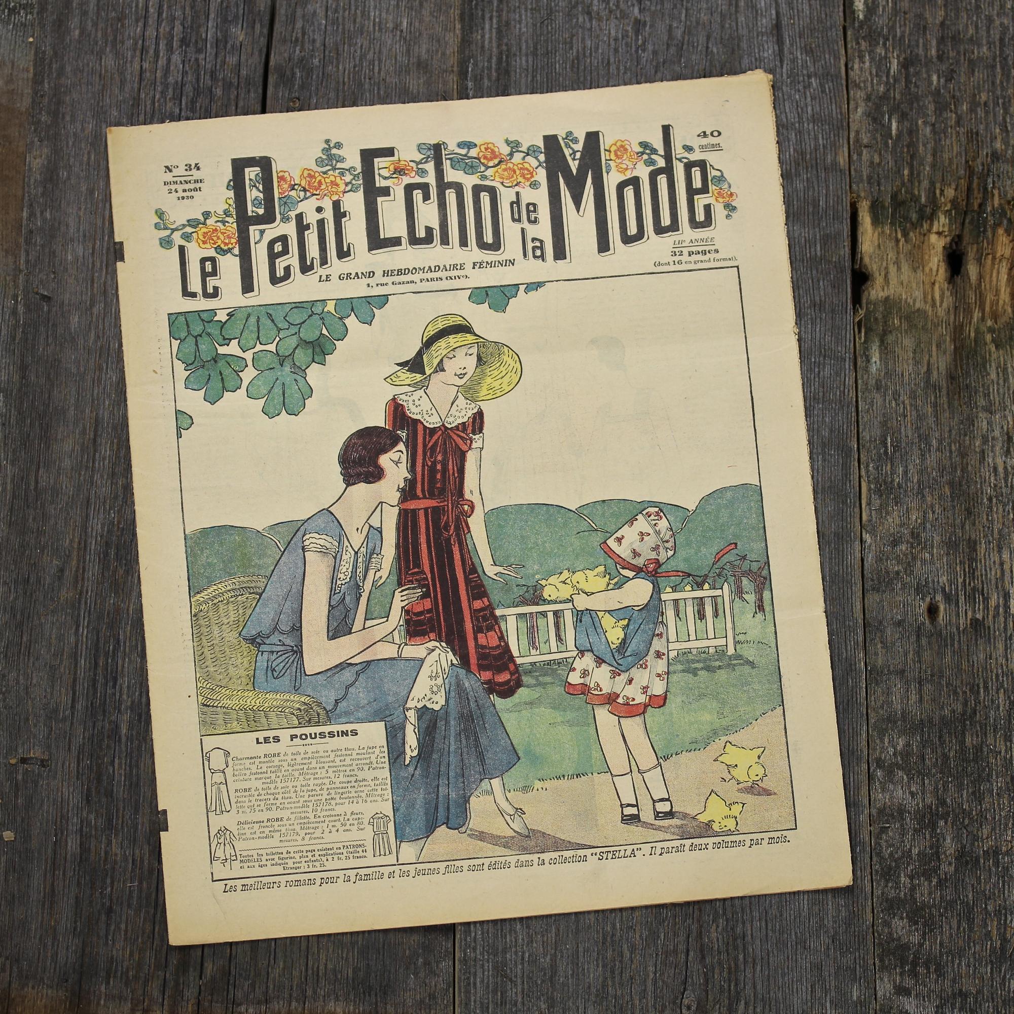 Антикварный французский журнал мод Le Petit Echo de la Mode Dimanche 24 Aout 1930 Ар-деко