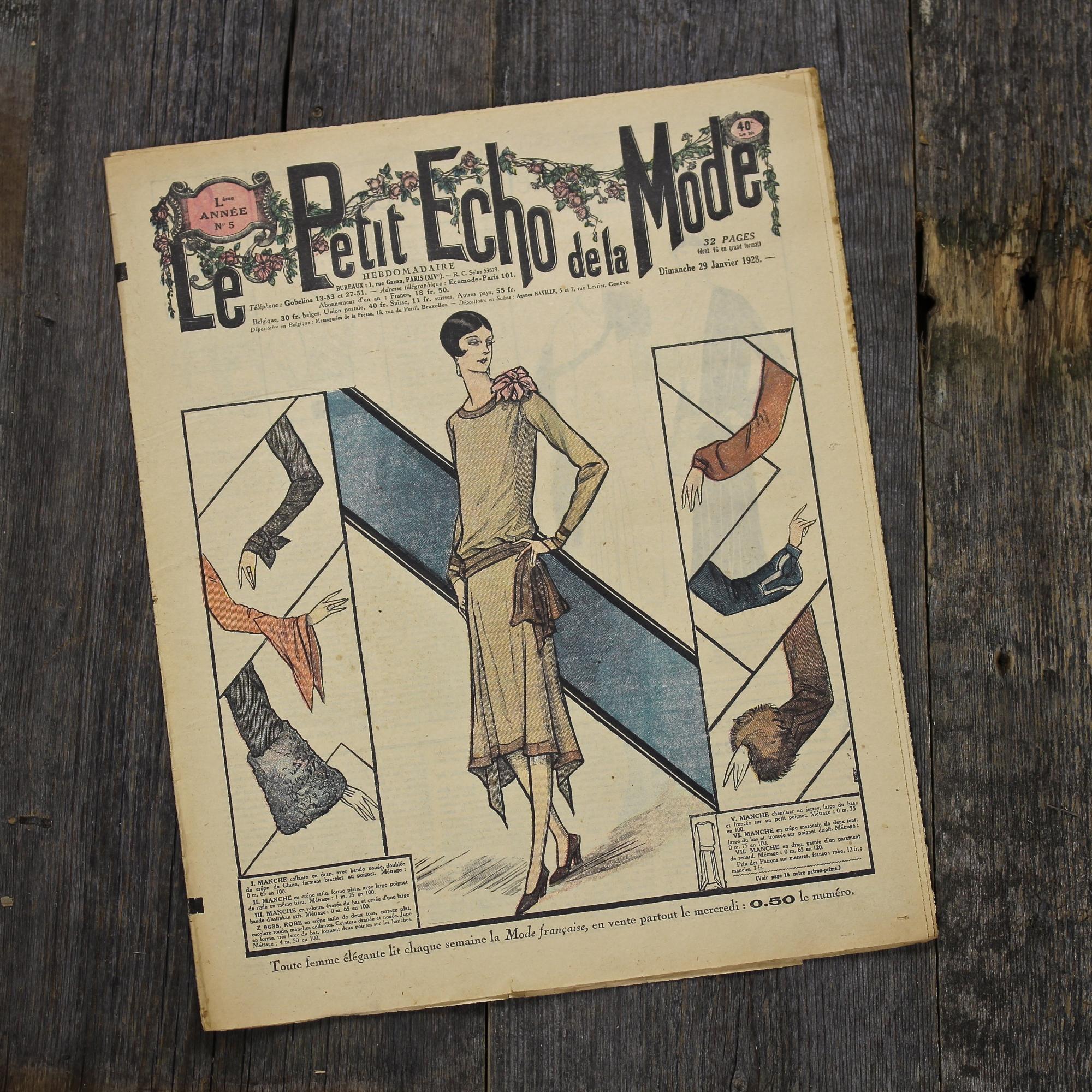 Антикварный французский журнал мод Le Petit Echo de la Mode Dimanche 29 Janvier 1928 Ар-деко