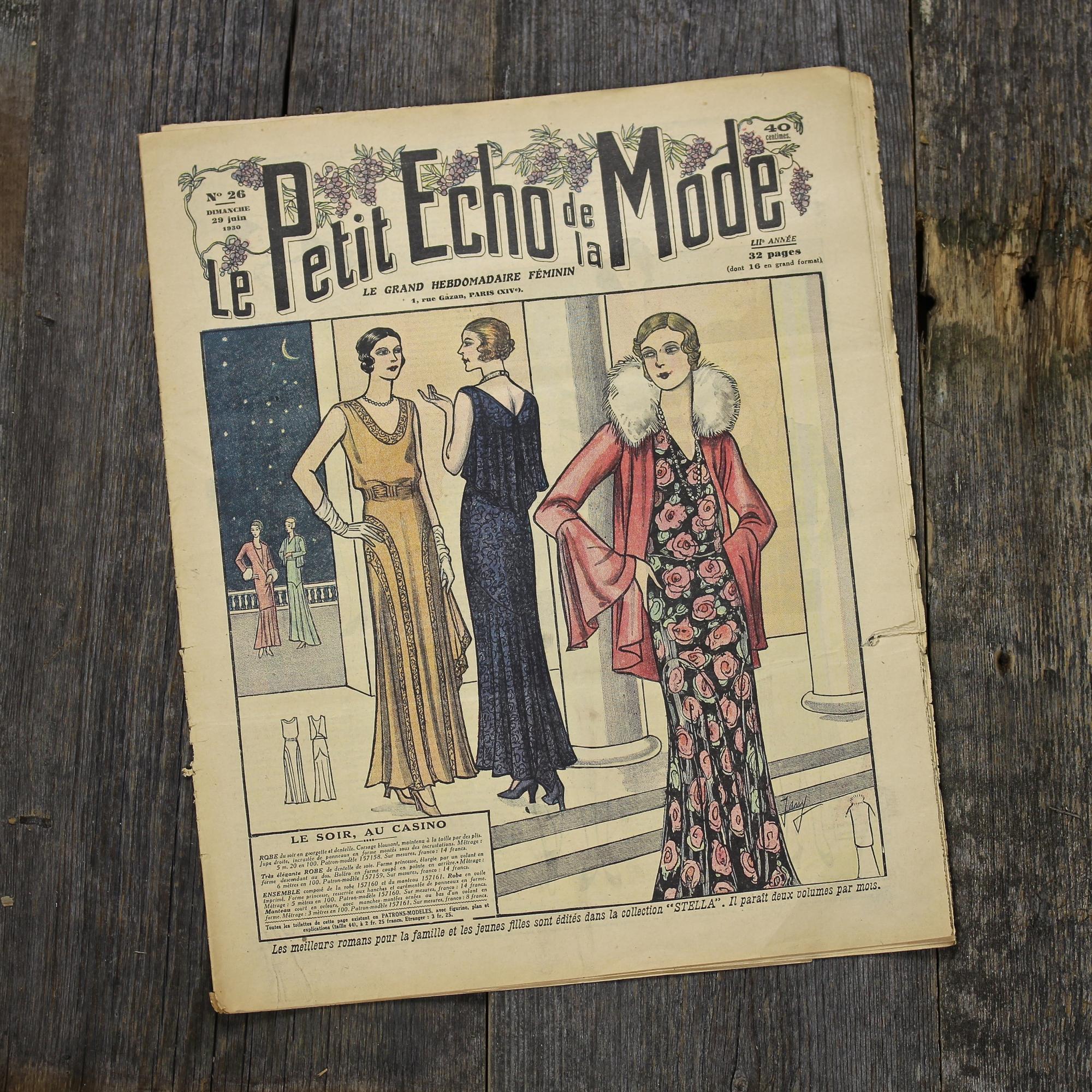 Антикварный французский журнал мод Le Petit Echo de la Mode Dimanche 29 Juin 1930 Ар-деко