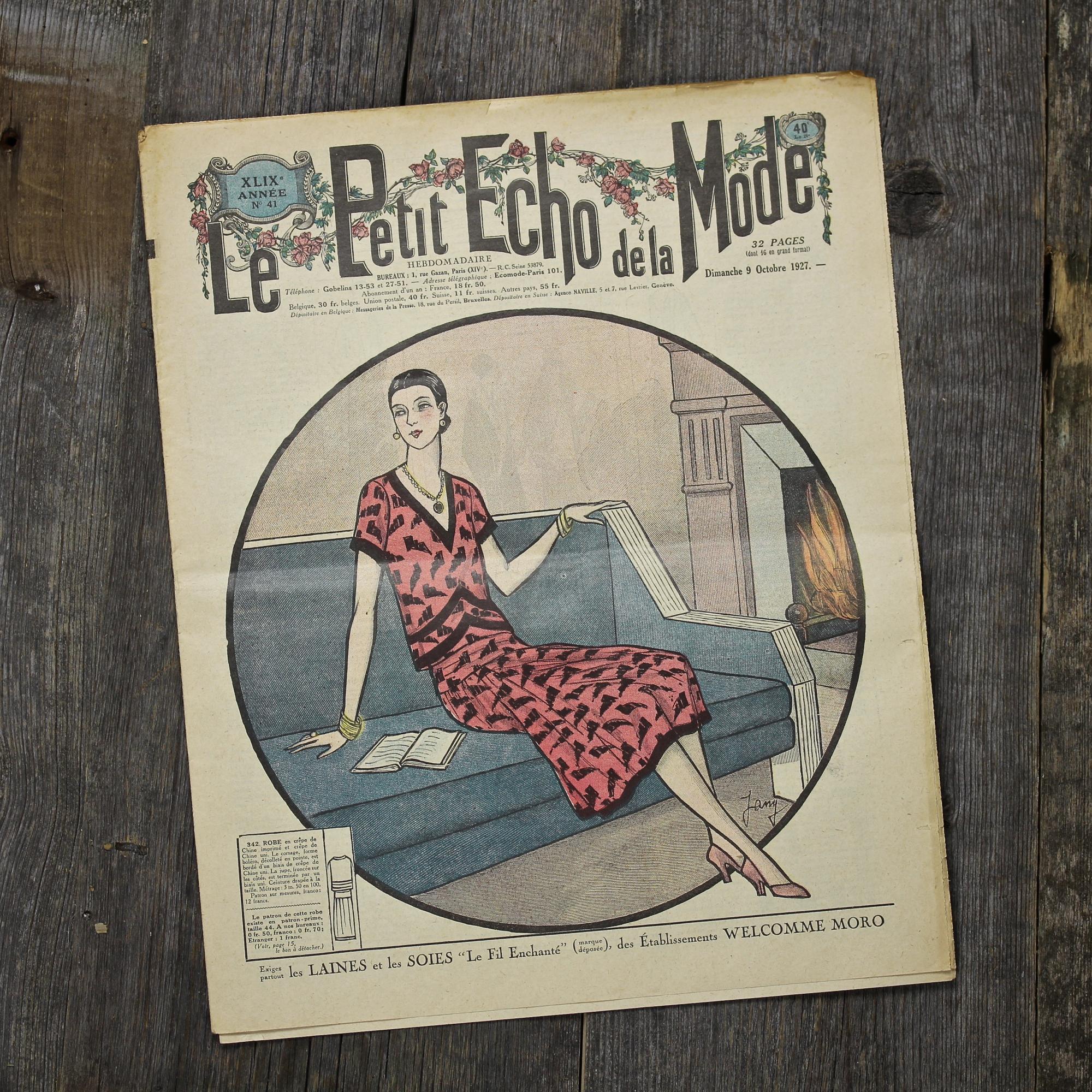 Антикварный французский журнал мод Le Petit Echo de la Mode Dimanche 9 Octobre 1927 Ар-деко