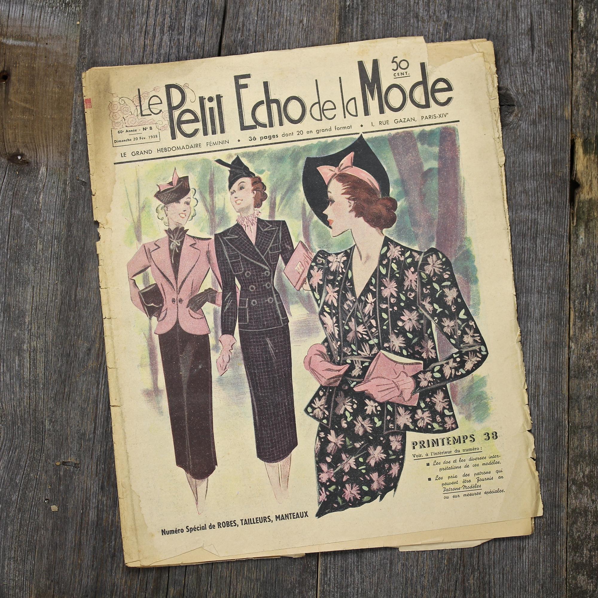 Антикварный французский журнал мод Le Petit Echo de la Mode Dimanche 20 Fev 1938 Ар-деко