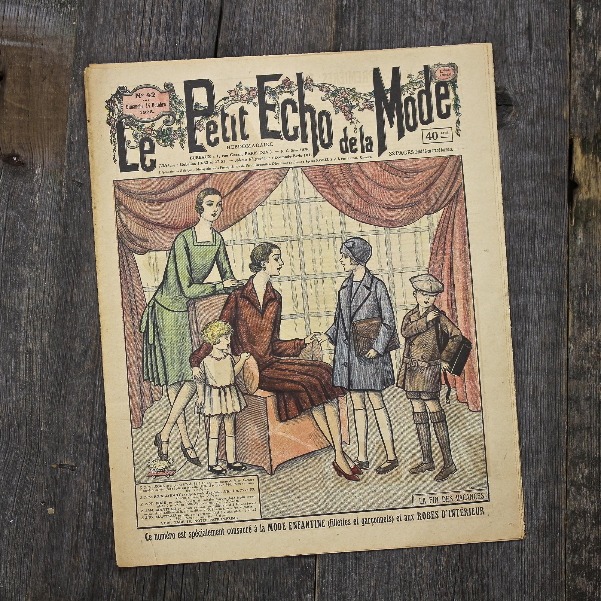 Антикварный французский журнал мод Le Petit Echo de la Mode Dimanche 14 Octobre 1928 Ар-деко