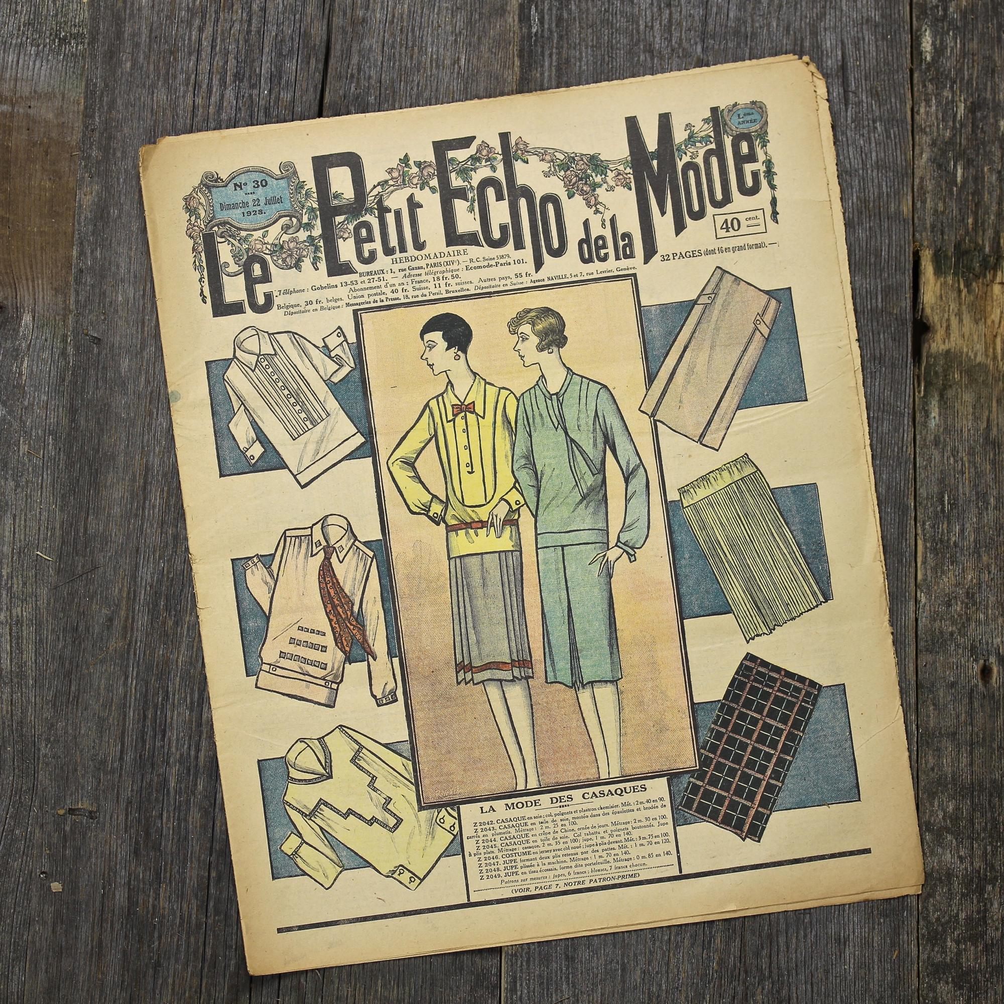 Антикварный французский журнал мод Le Petit Echo de la Mode Dimanche 22 Juillet 1928 Ар-деко