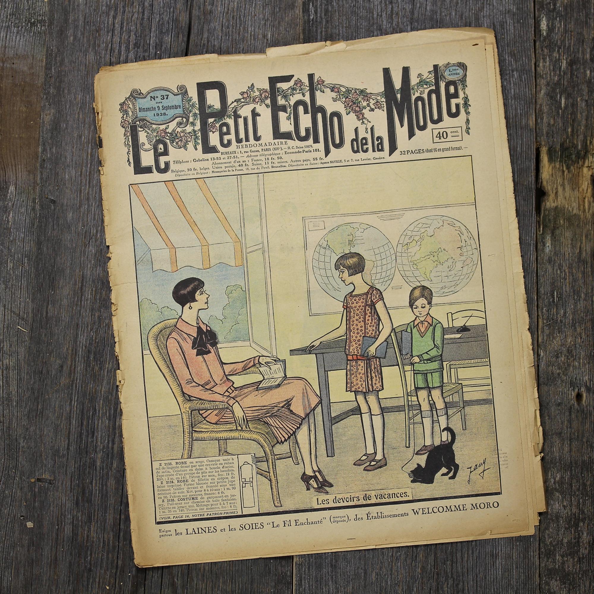 Антикварный французский журнал мод Le Petit Echo de la Mode Dimanche 9 Septembre 1928 Ар-деко
