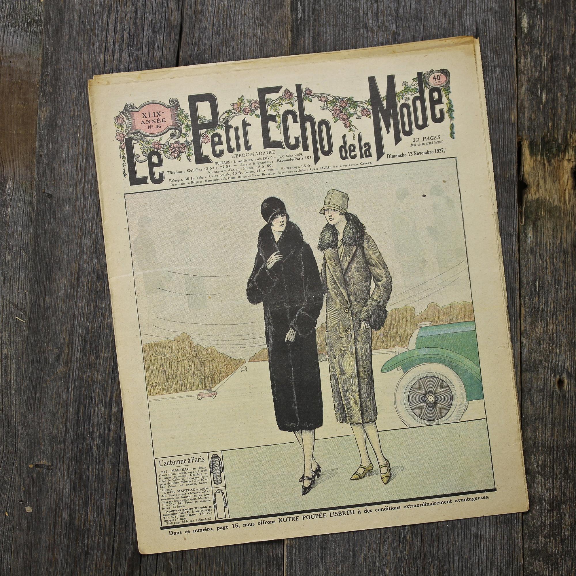 Антикварный французский журнал мод Le Petit Echo de la Mode Dimanche 13 Novembre 1927 Ар-деко