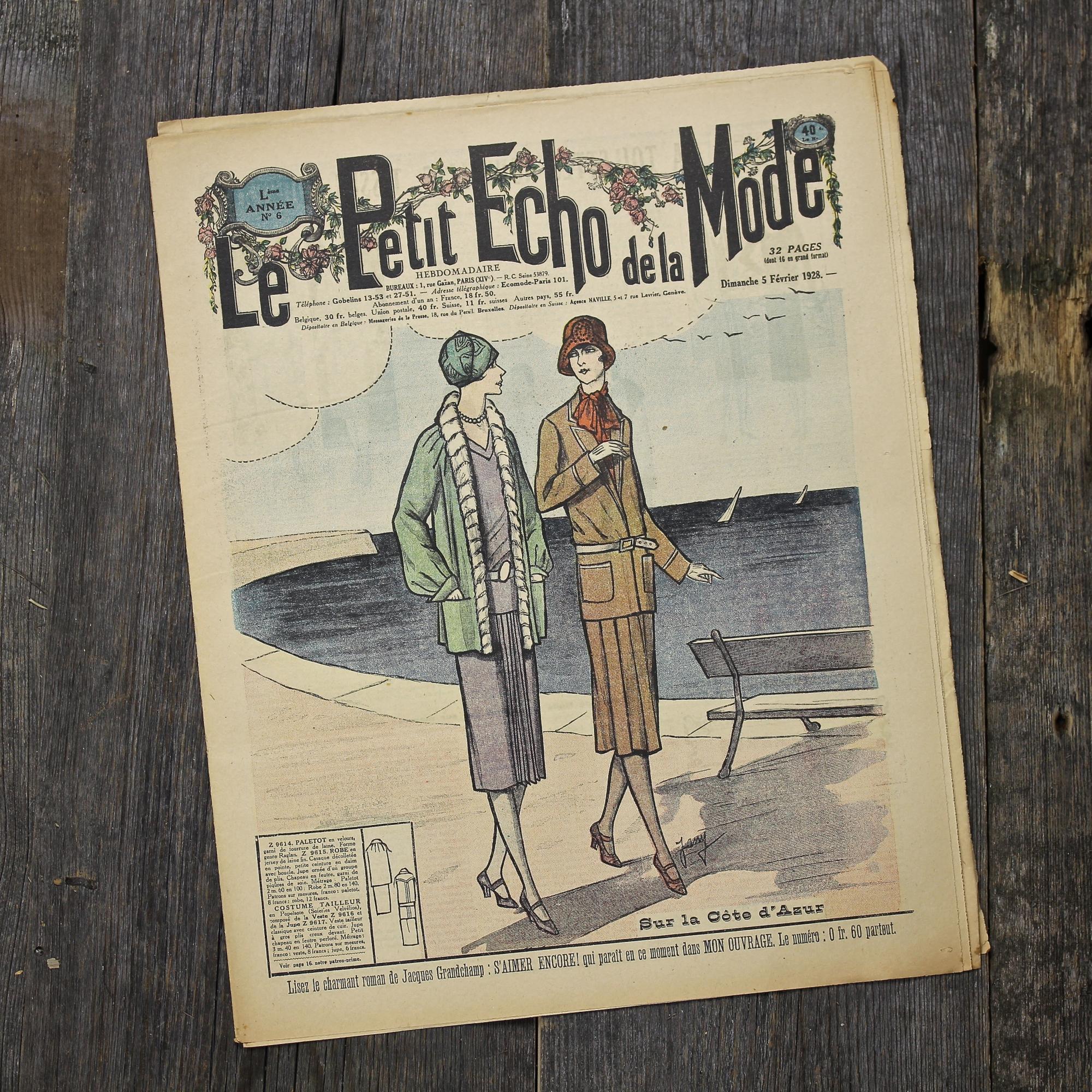 Антикварный французский журнал мод Le Petit Echo de la Mode Dimanche 5 Fevrier 1928 Ар-деко