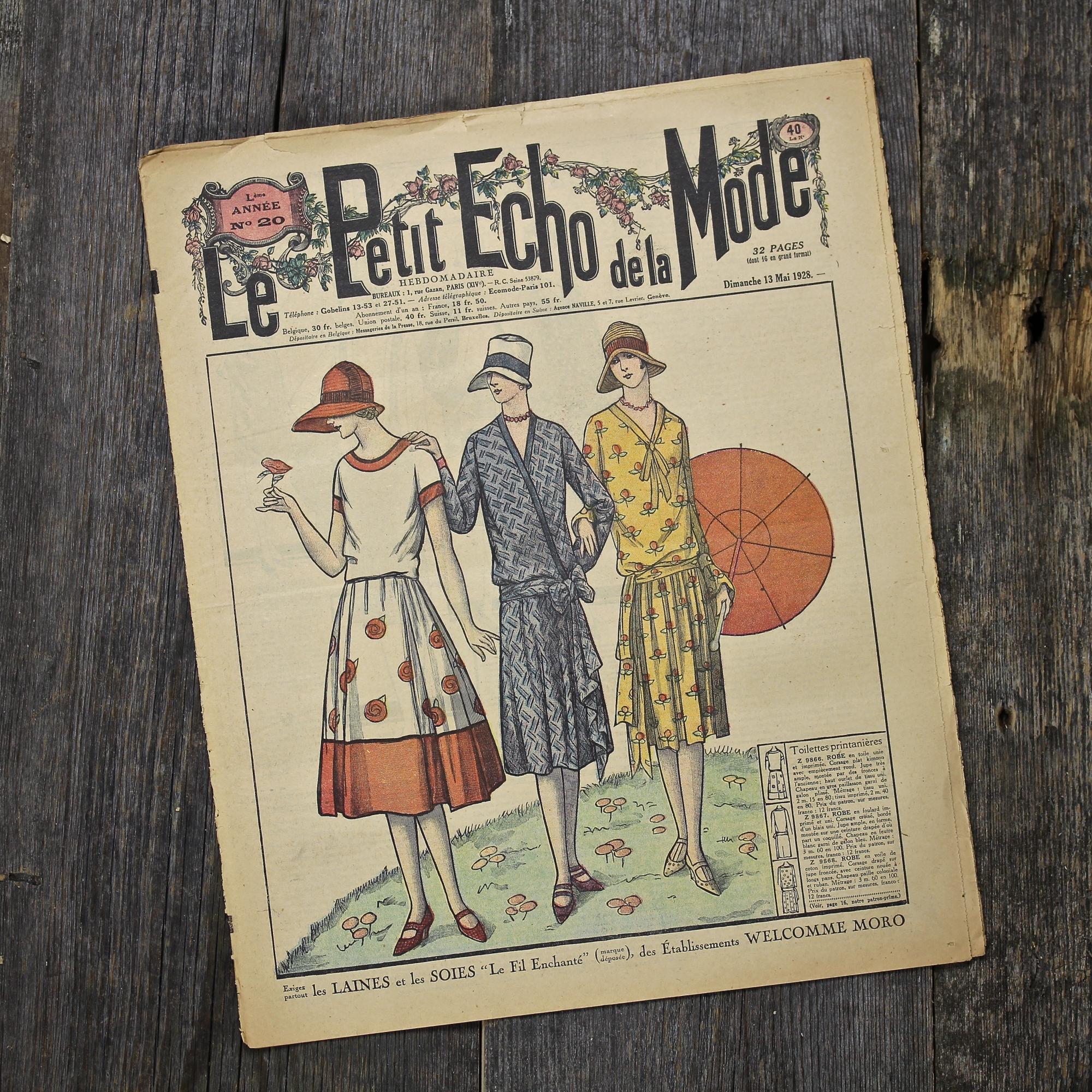 Антикварный французский журнал мод Le Petit Echo de la Mode Dimanche 13 Mai 1928 Ар-деко