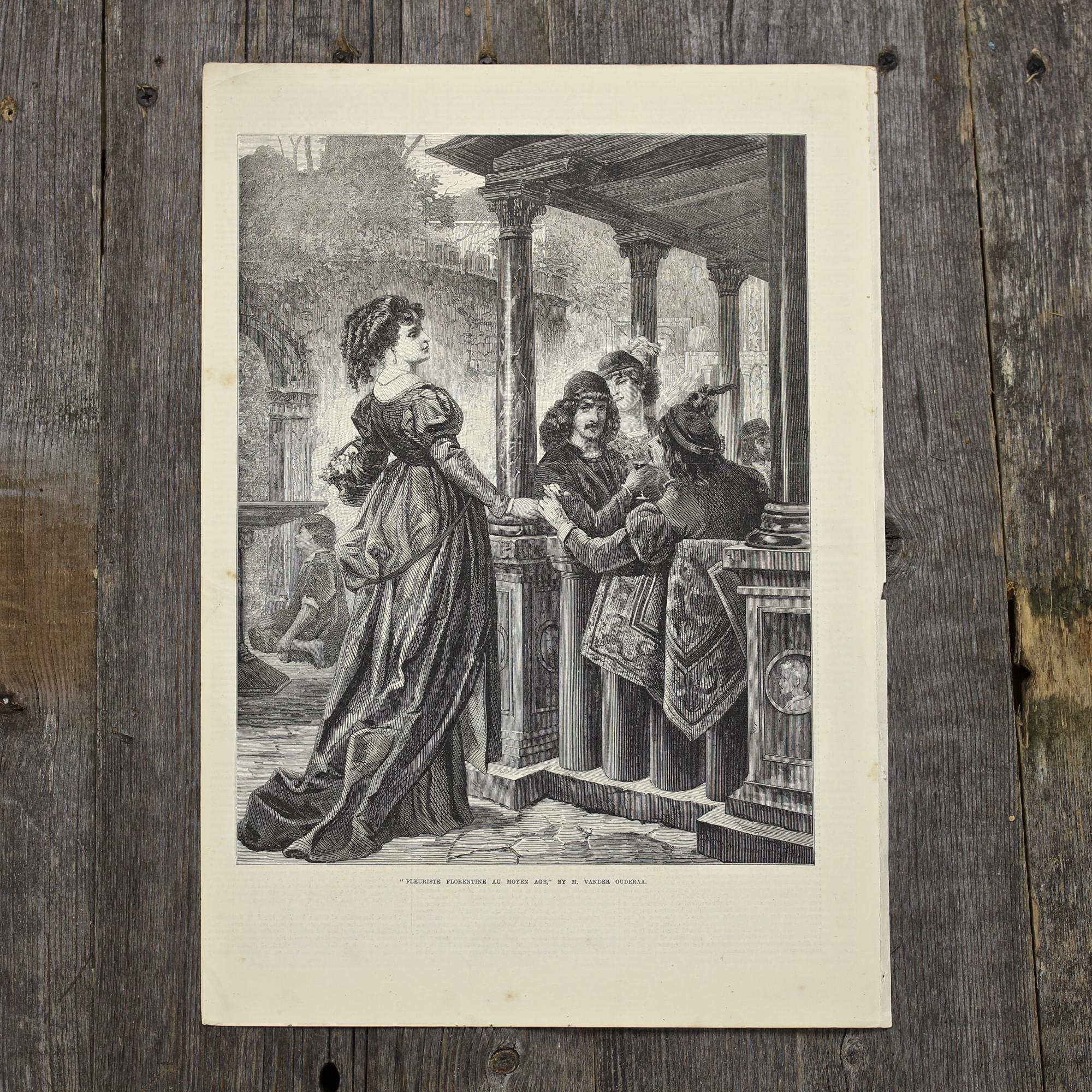 Антикварная иллюстрация The Illustrated London News The right hon, John Bright, Fleuriste florentine au moyen age