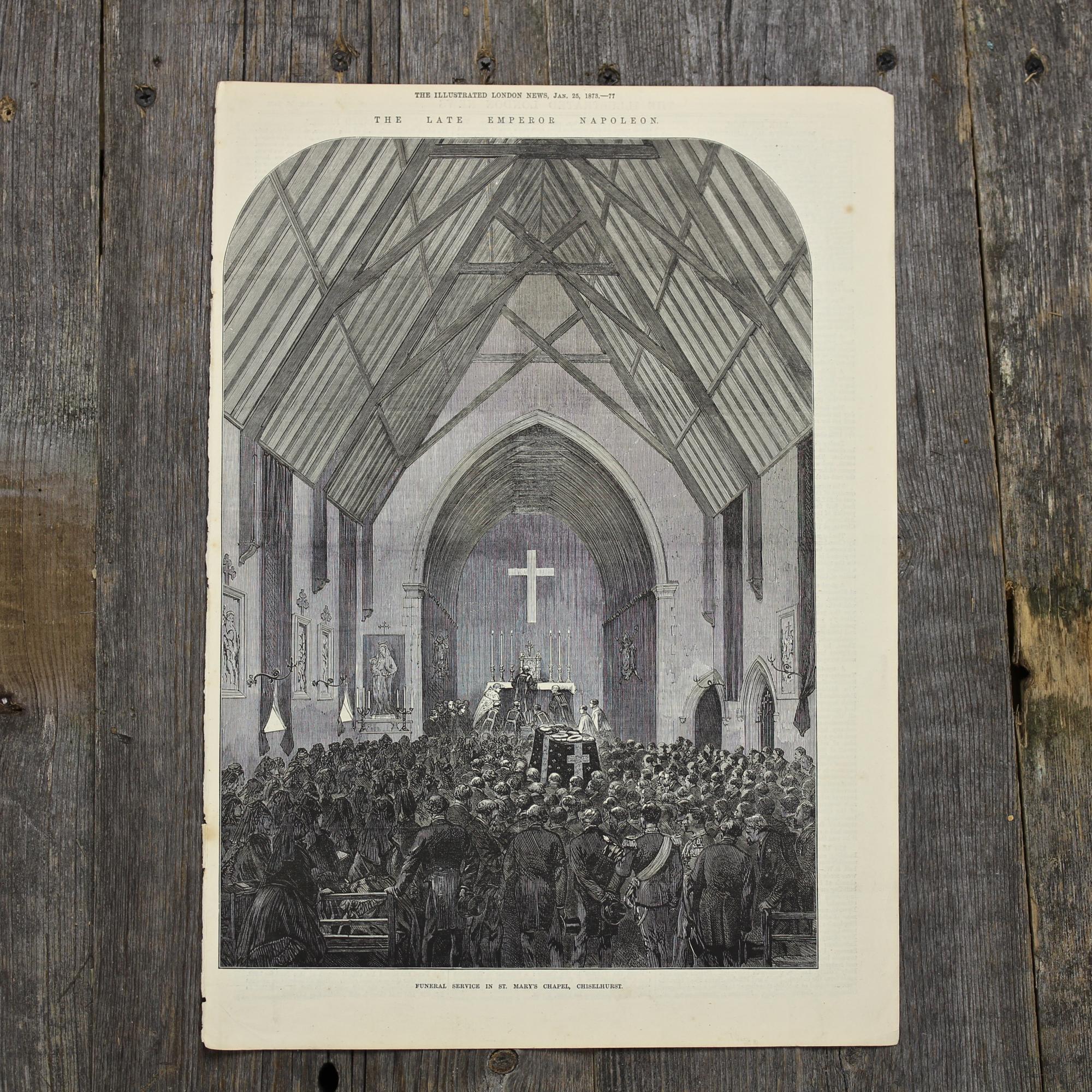 Антикварная иллюстрация The Illustrated London News Funeral Service in St Mary's Chapel, Chiselhurst